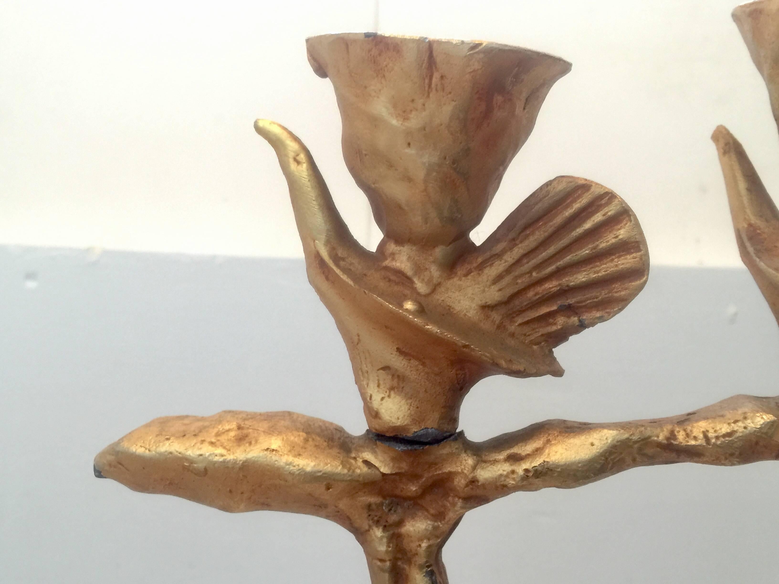 Gilded Bronze Candleholder by Pierre Casenove In Good Condition For Sale In North Miami, FL