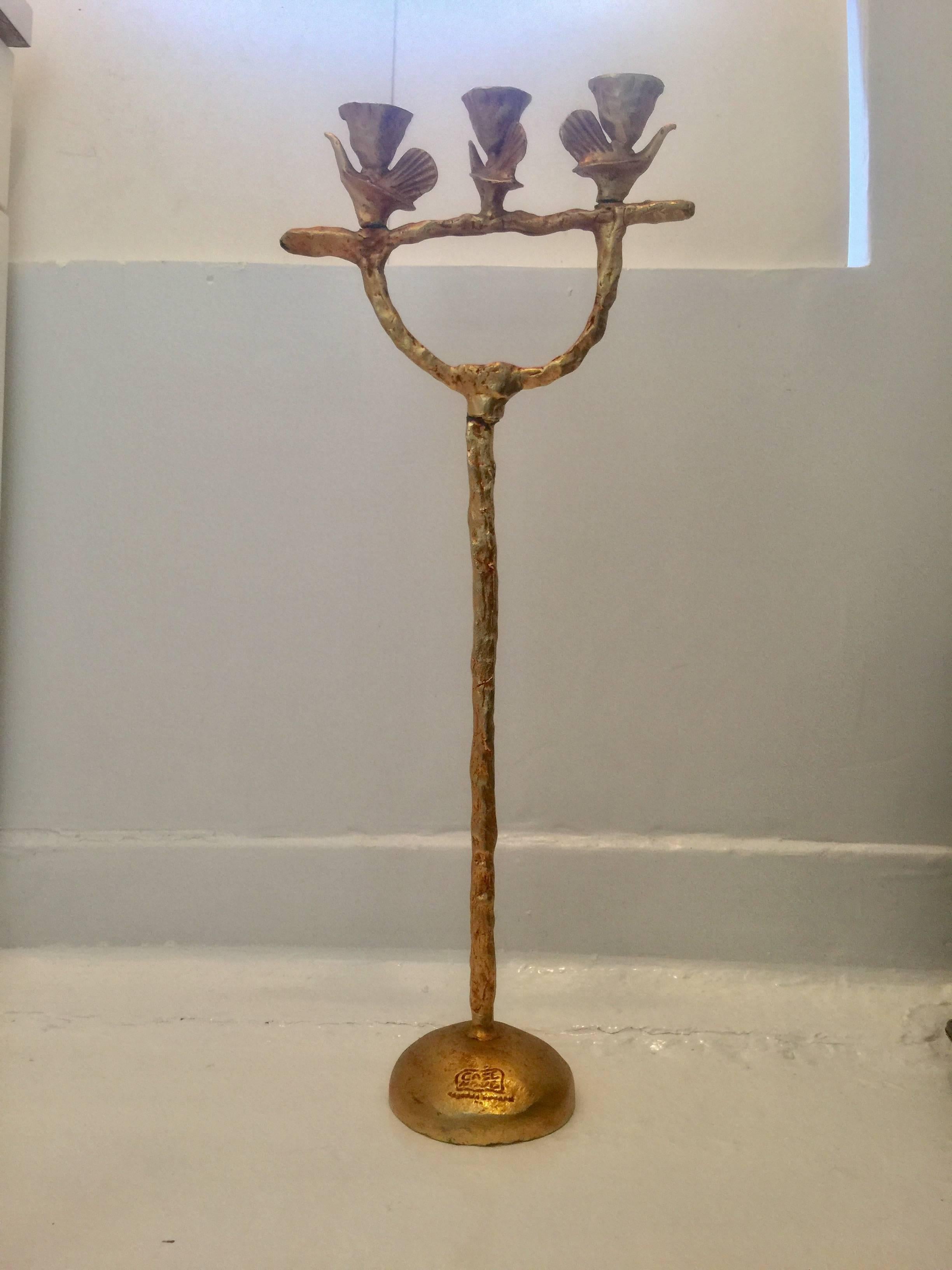Gilded Bronze Candleholder by Pierre Casenove For Sale 1