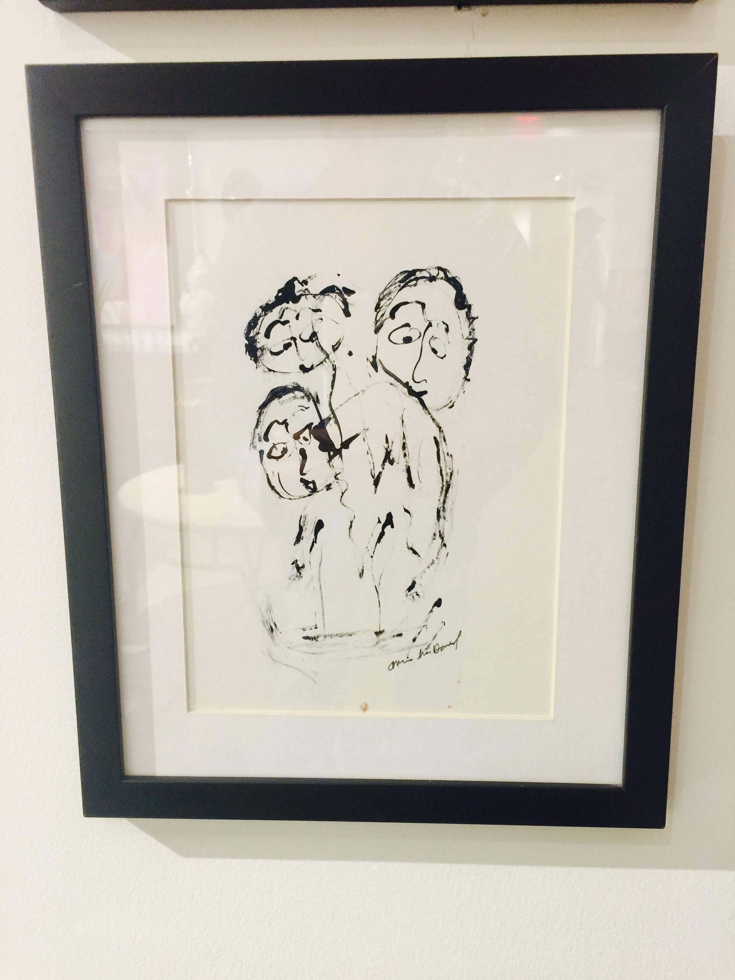 A whimsical trio or ink drawings having an abstract inspiration. Mid-Century styled. 
Two are signed but illegibly to me.