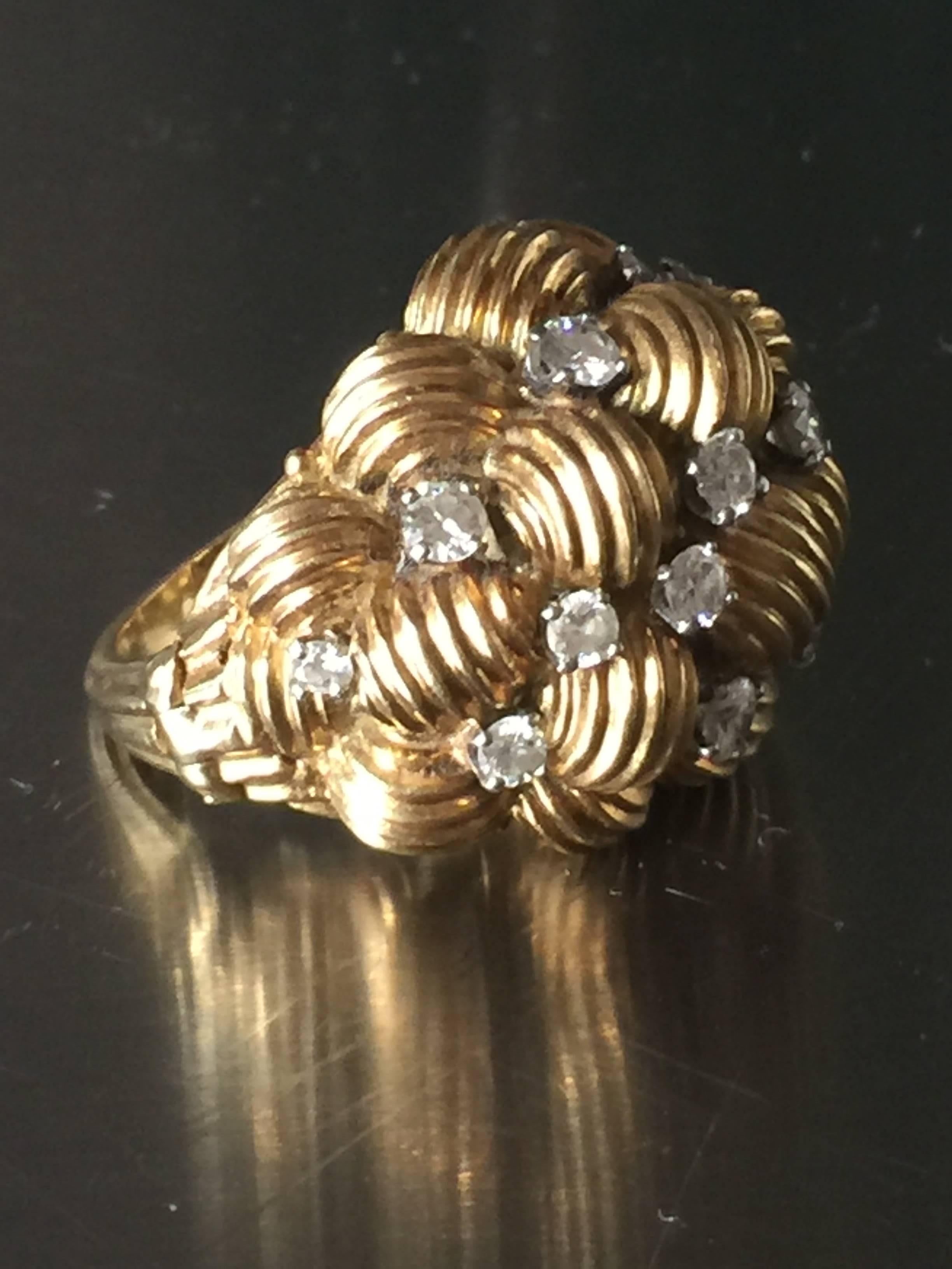 Mid-Century Modern Diamond and Gold Cocktail Ring For Sale