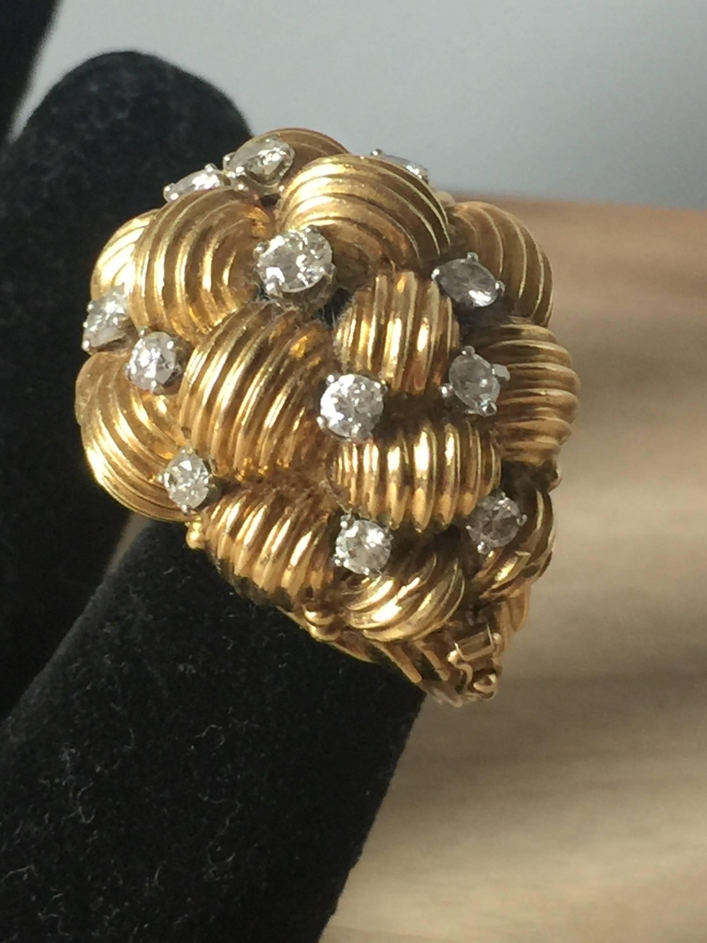 Polished Diamond and Gold Cocktail Ring For Sale