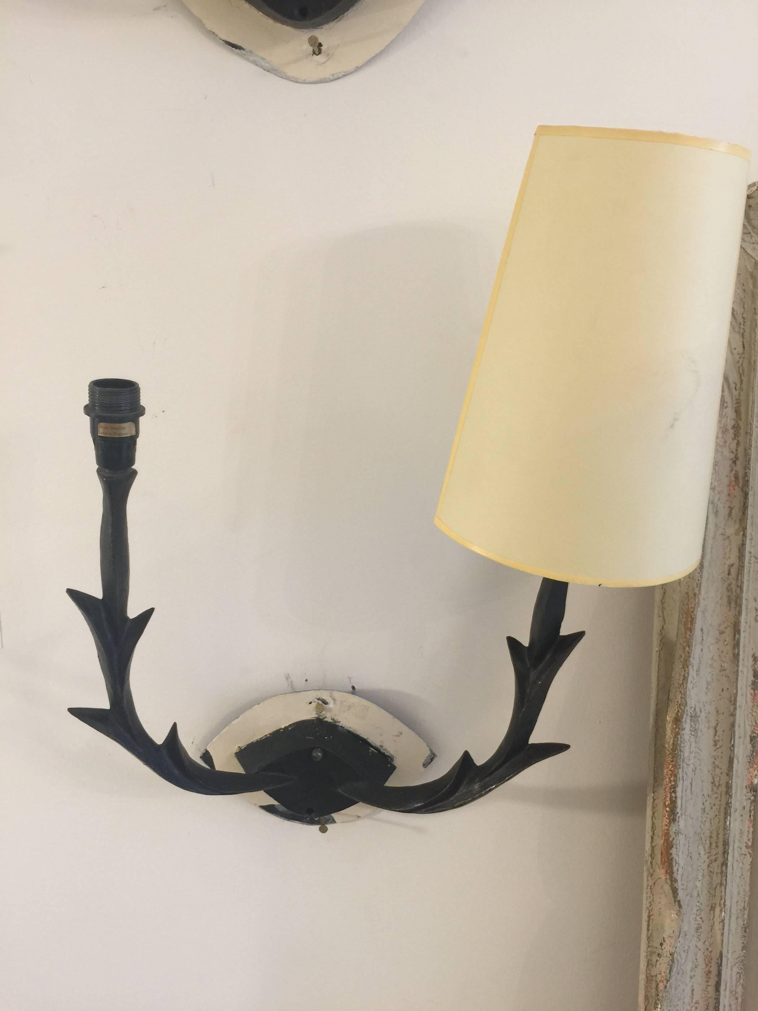 Mid-Century Modern Pair of French Bronzed Sconces