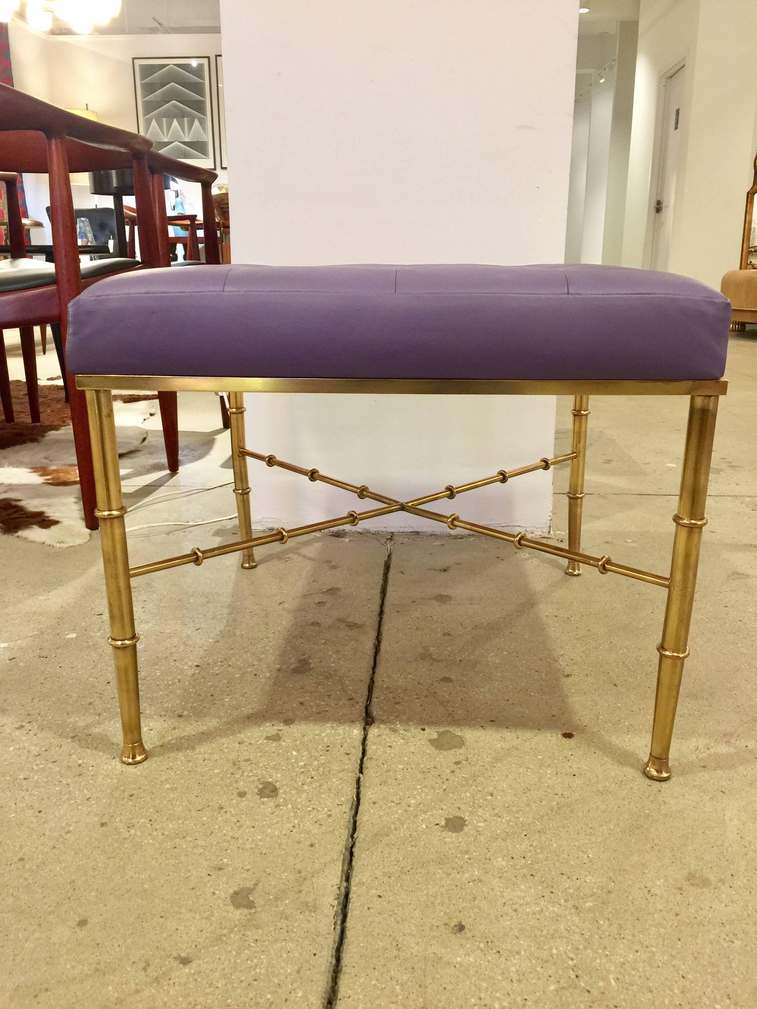 Mid-Century Modern Brass Faux Bamboo Bench