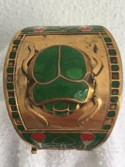 Egyptian Revival Brass or Enamel Scarab Cuff Bracelet