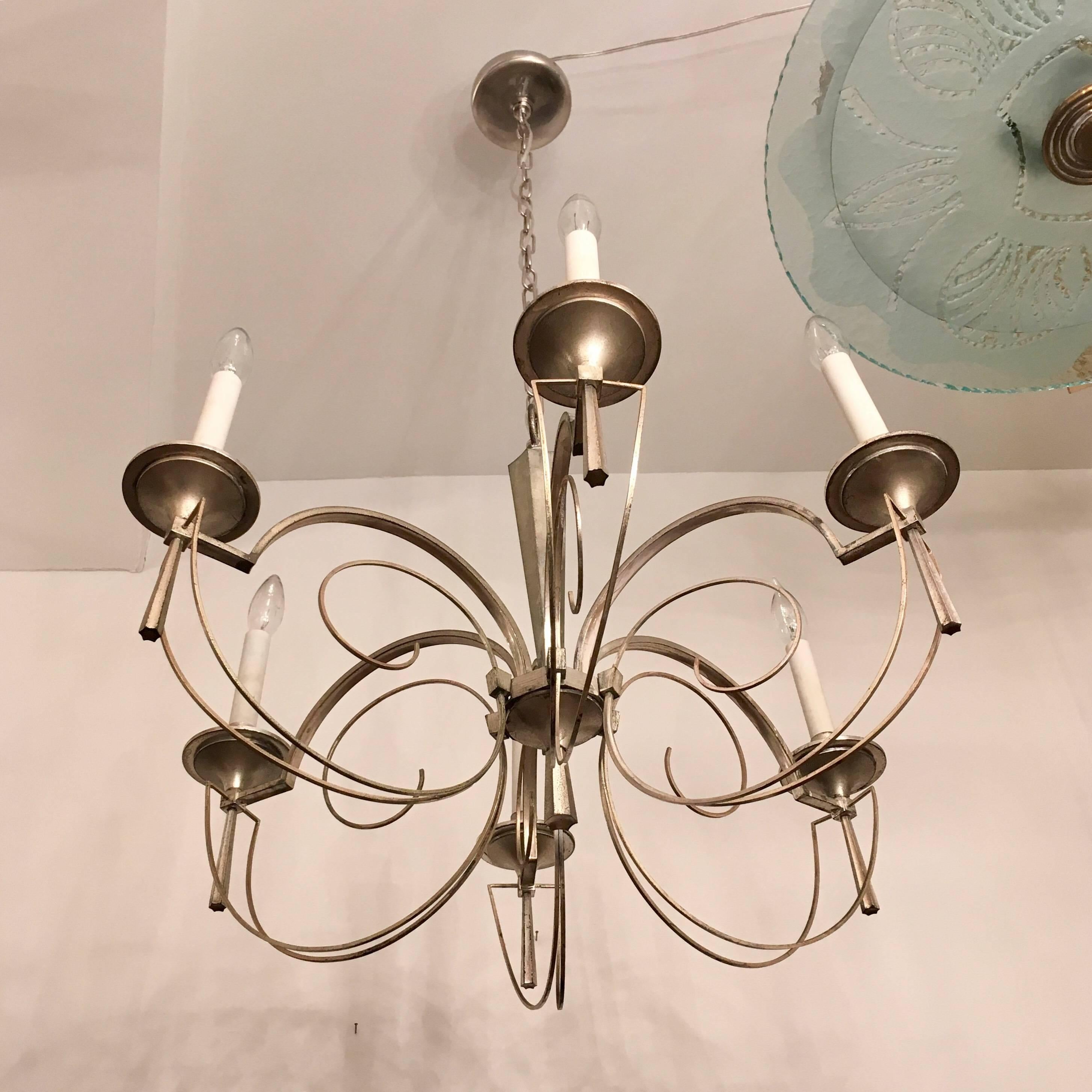 An original 1960s silvered Italian Regency style six-arm chandelier by the famed lighting company, Sciolari. Newly rewired.