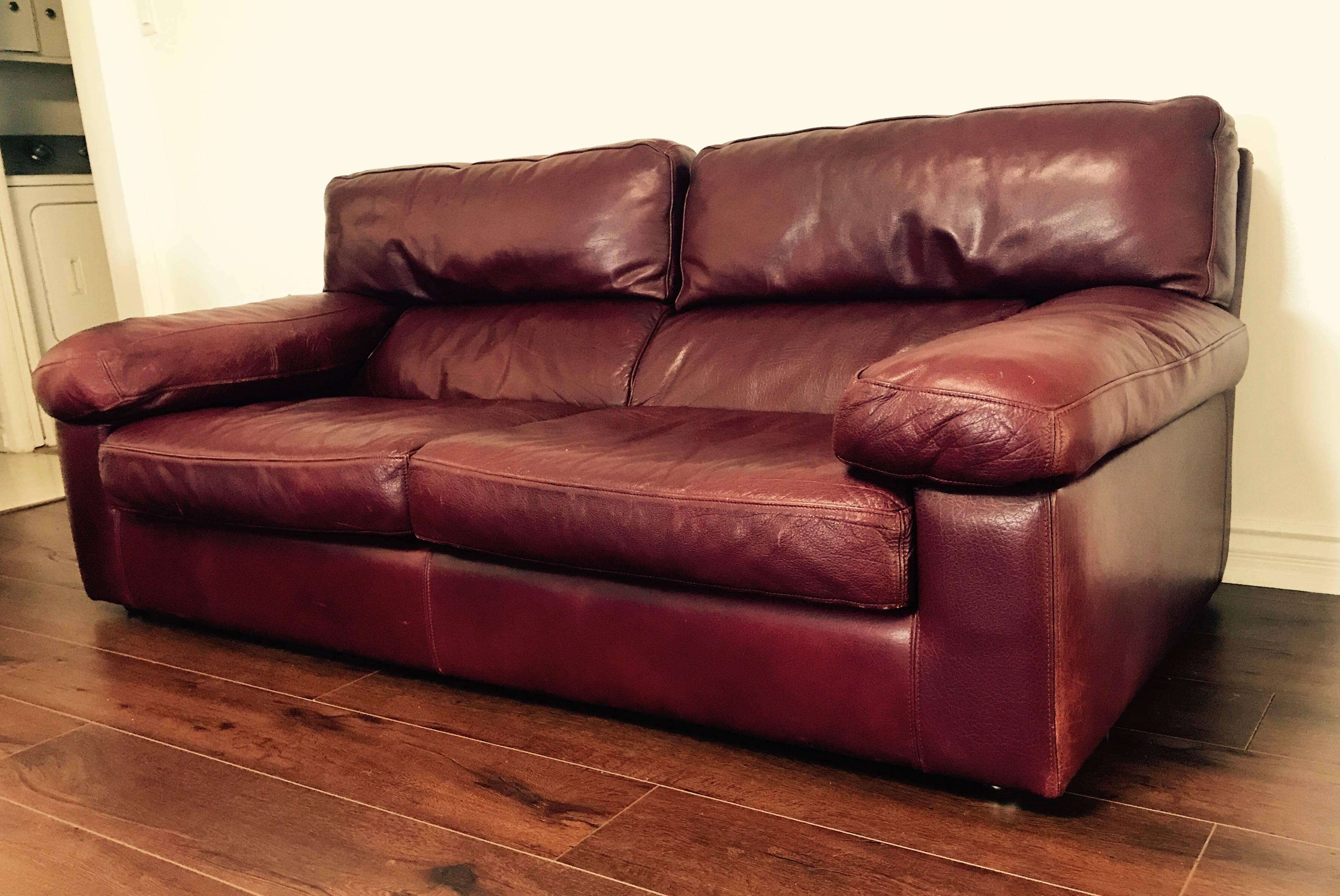 Roche Bobois French 1980s Oxblood Leather Sofa 1
