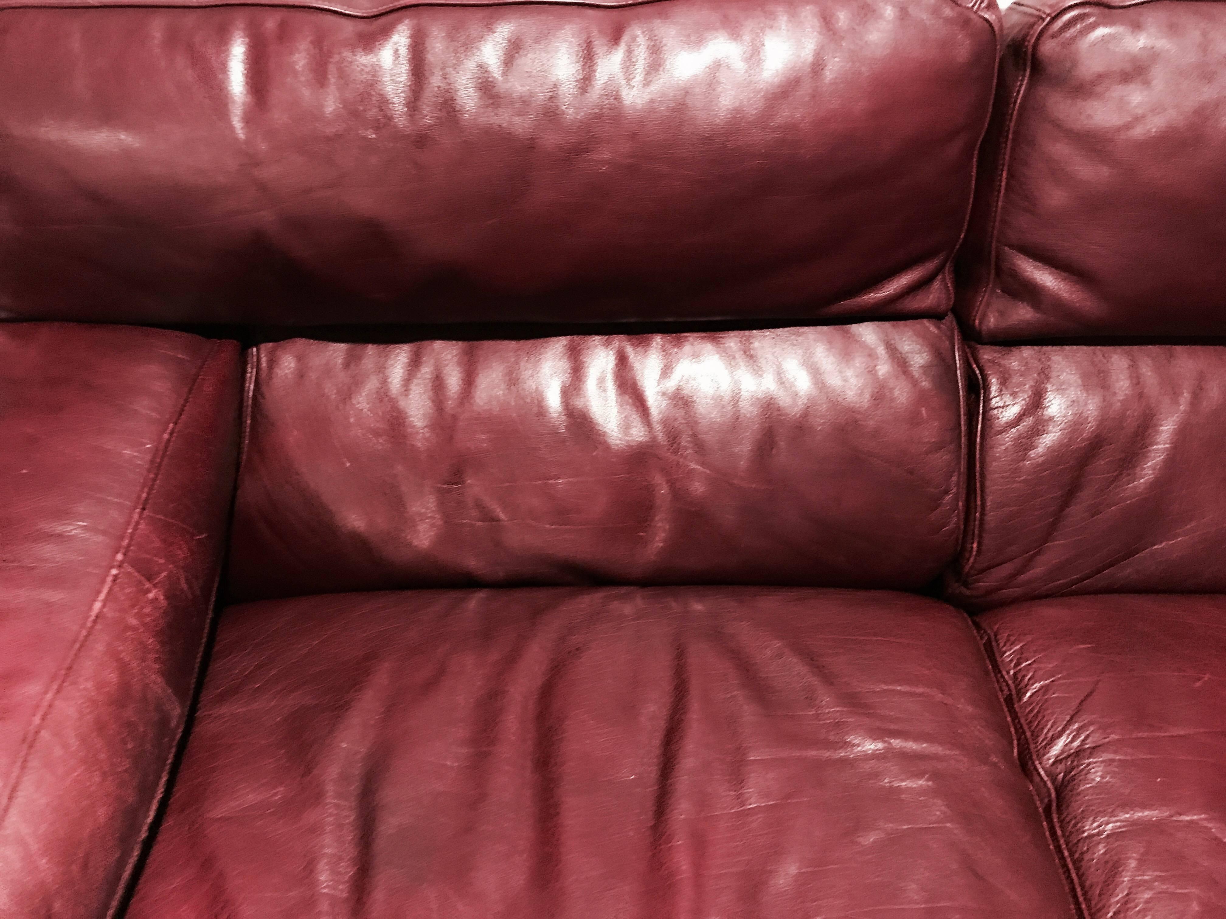Mid-Century Modern Roche Bobois French 1980s Oxblood Leather Sofa