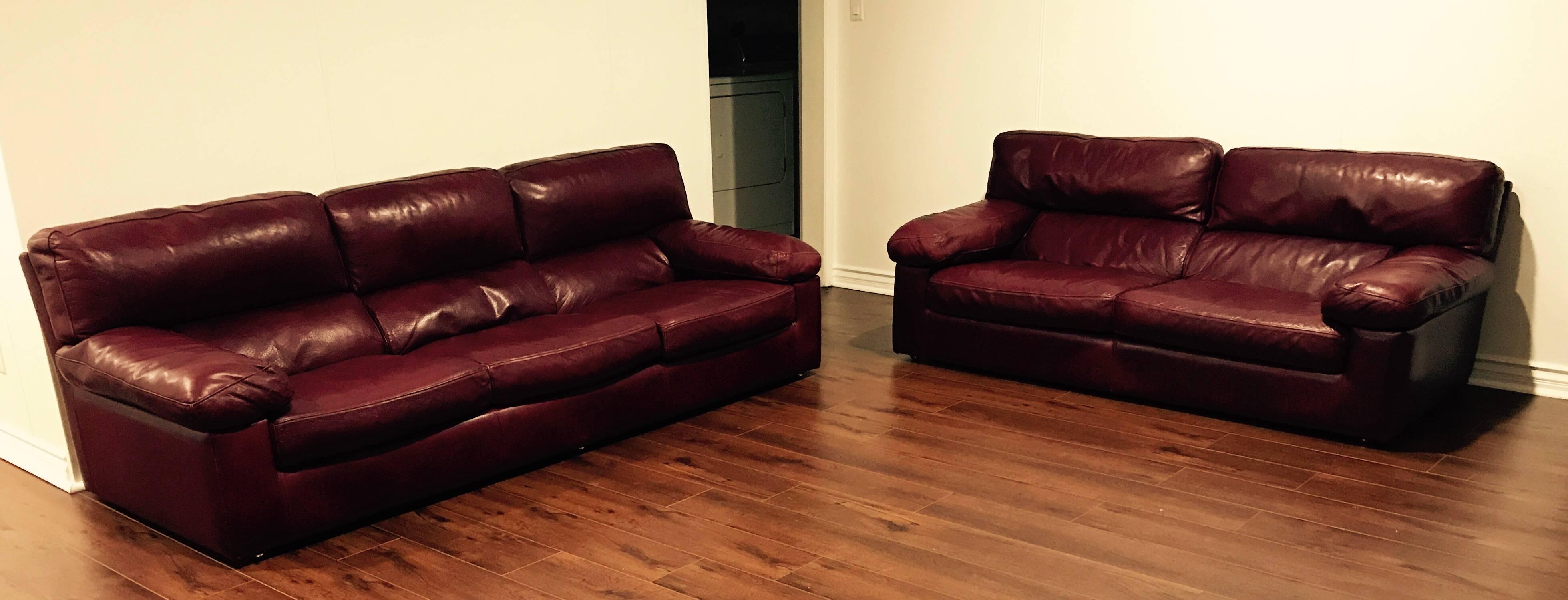 Roche Bobois French 1980s Oxblood Leather Sofa In Excellent Condition In New York, NY