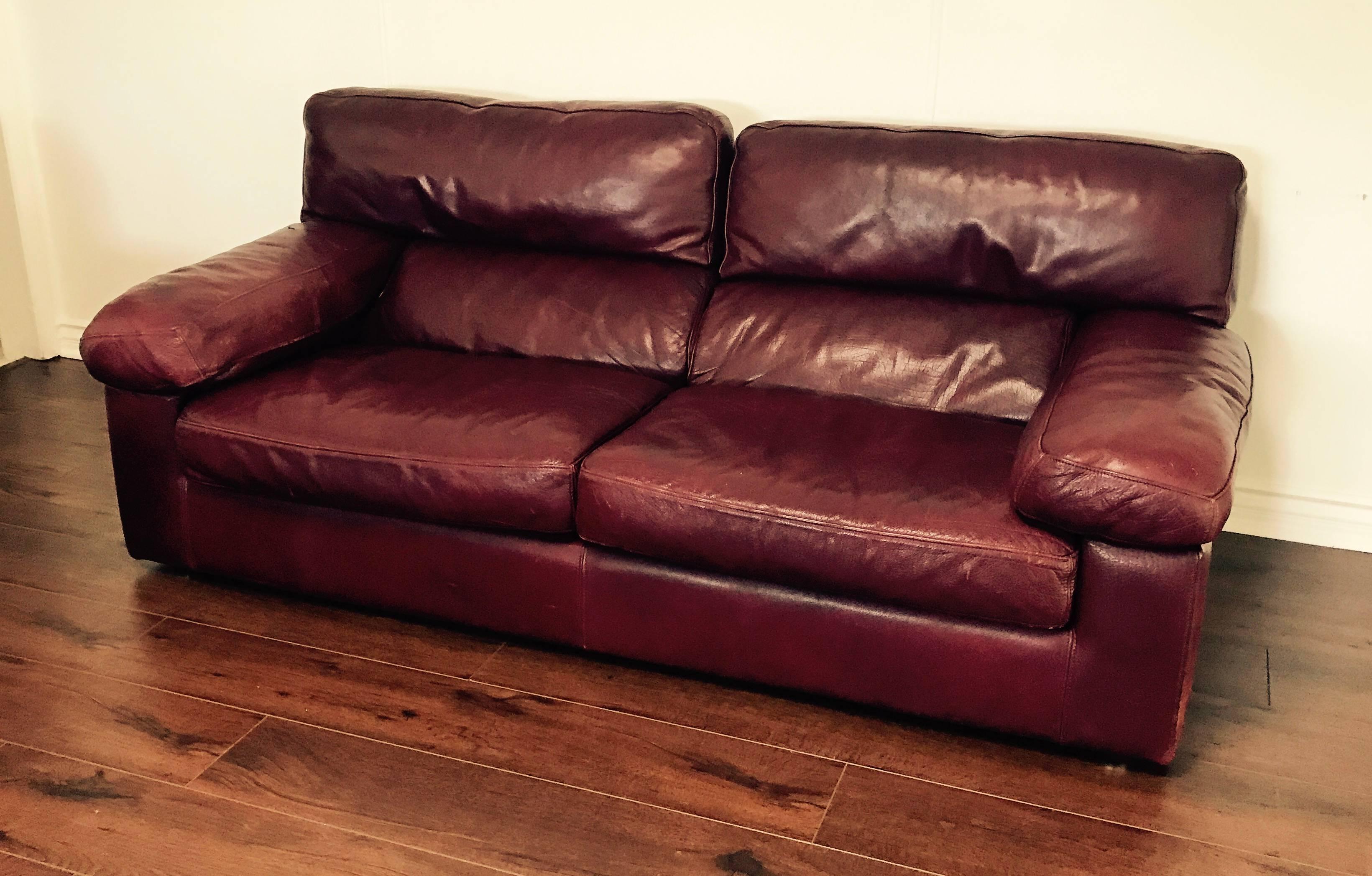 Late 20th Century Roche Bobois French 1980s Oxblood Leather Sofa