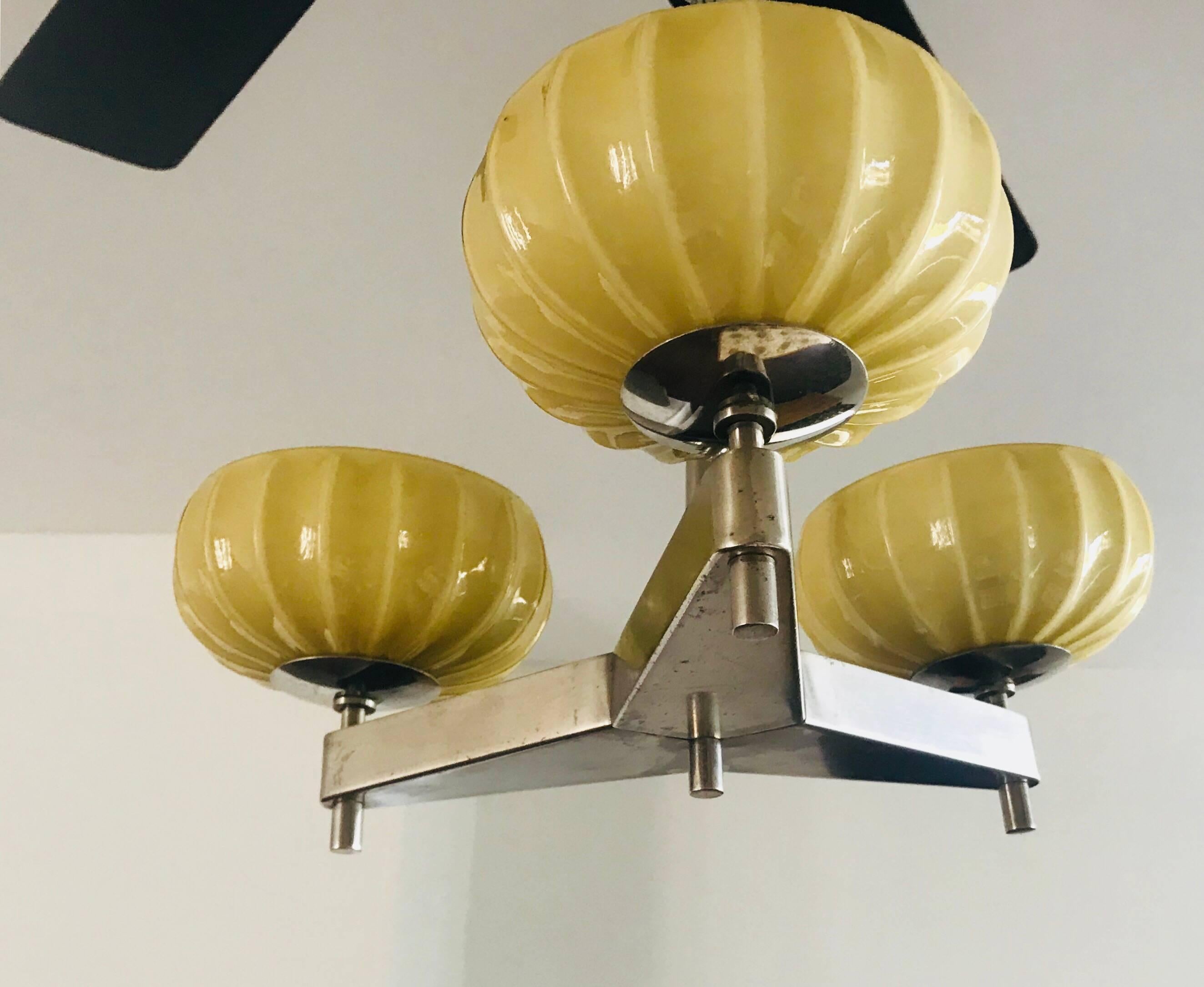 Mid-Century Modern Zukov Czech Bauhaus Cubist Deco Pendant Chandelier For Sale