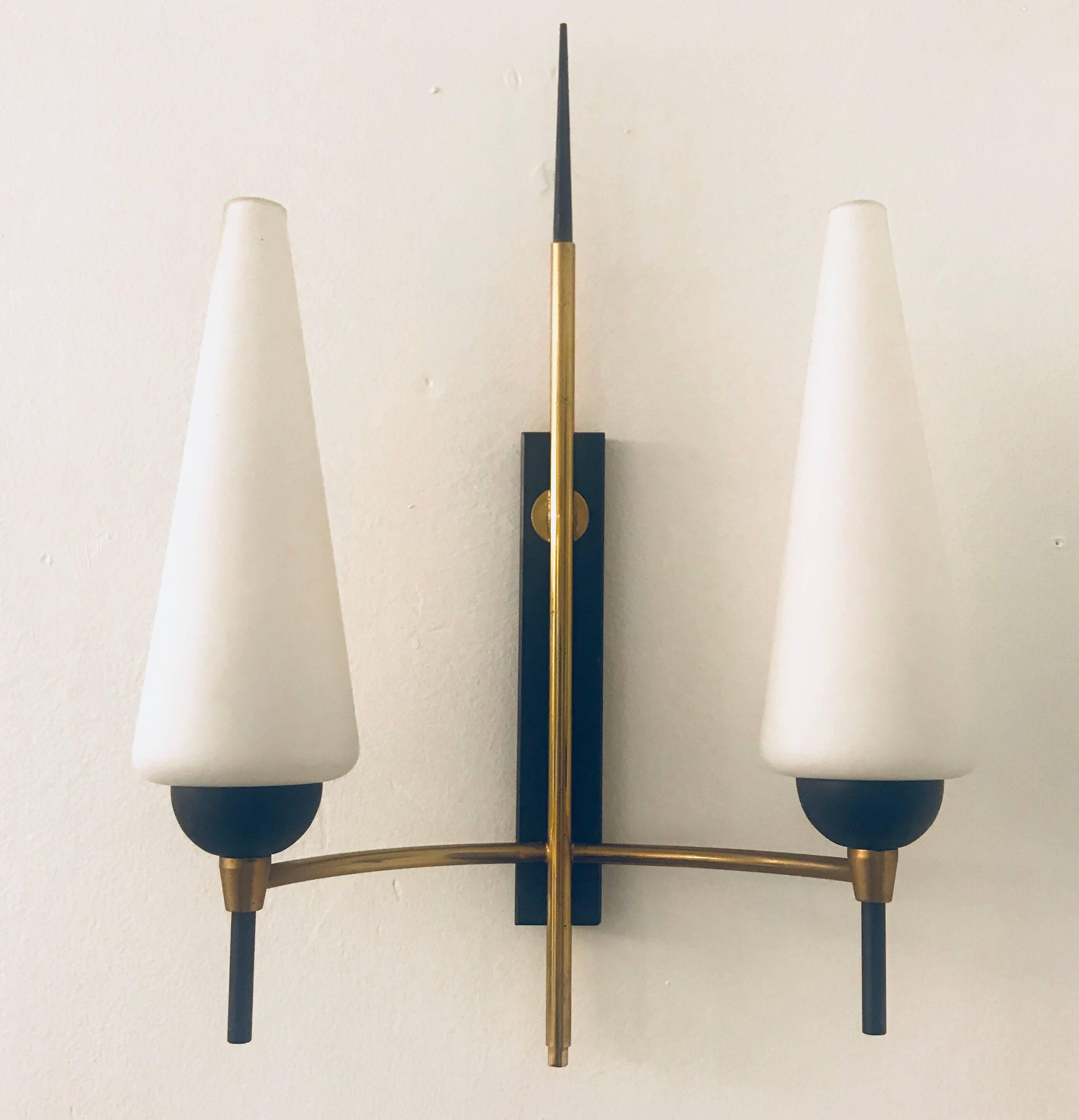 Mid-Century Modern Pair of French Lunel, 1960s Midcentury Wall Lights