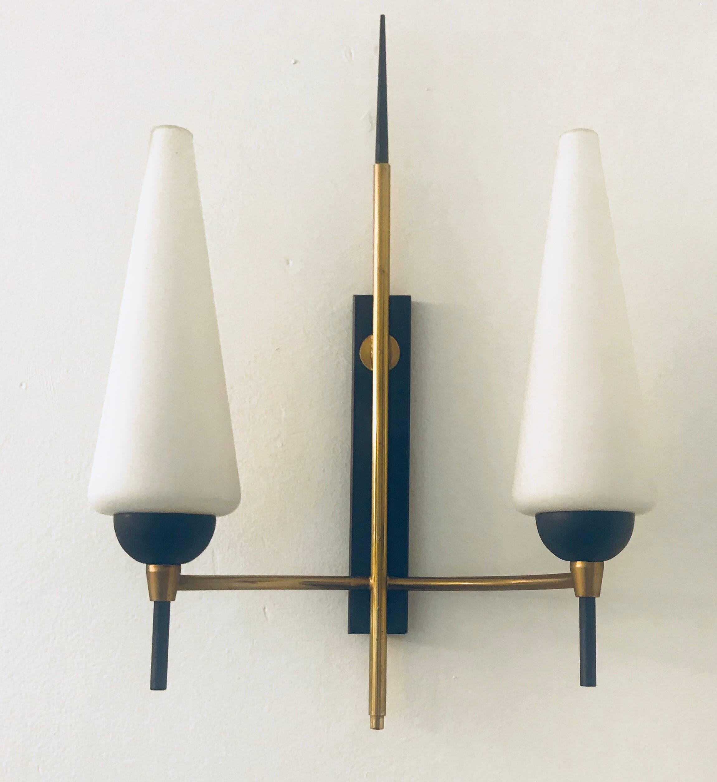 Mid-20th Century Pair of French Lunel, 1960s Midcentury Wall Lights