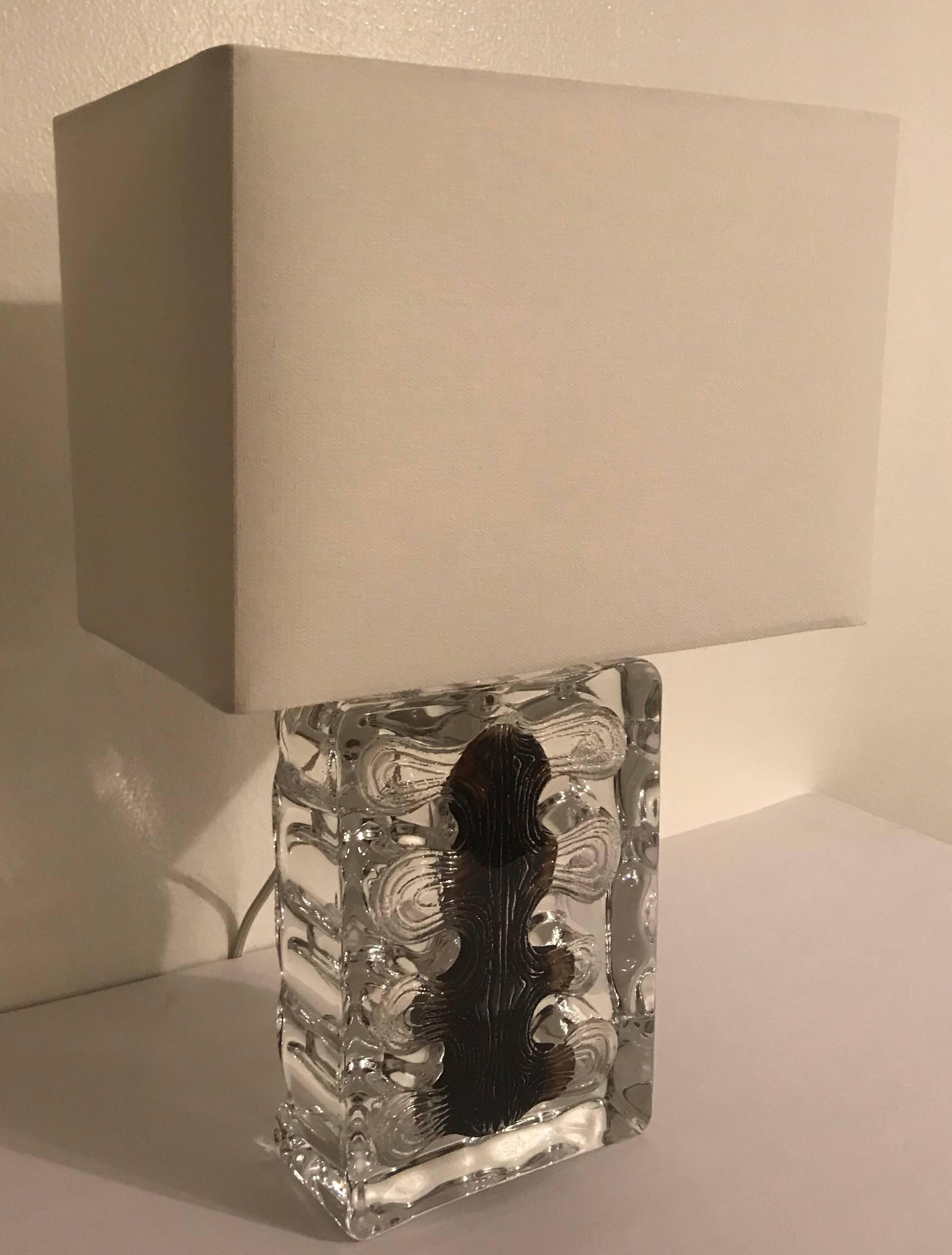 Daum Crystal Table Lamp French, 1970s, Fossil 3