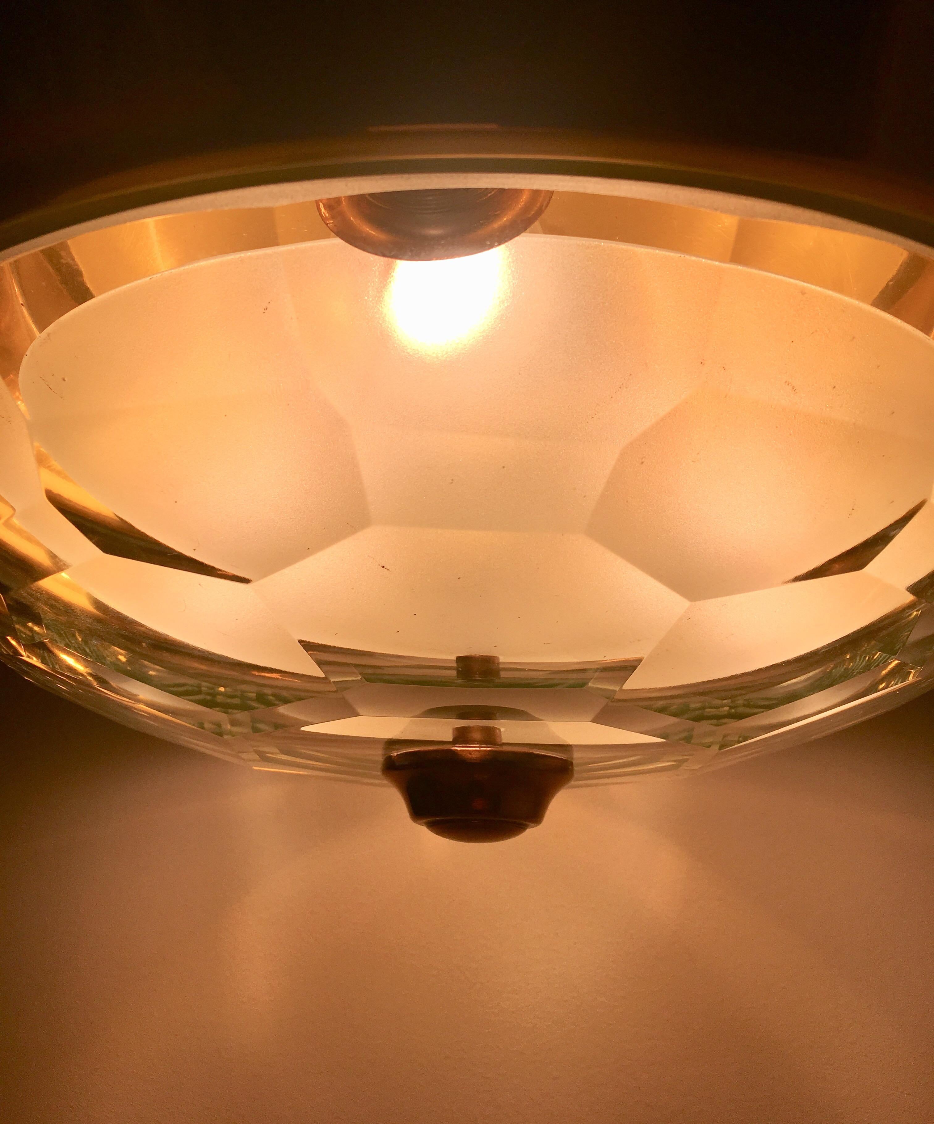 Oscar Torlasco Gold Crystal 1960s Flush Ceiling Light 4