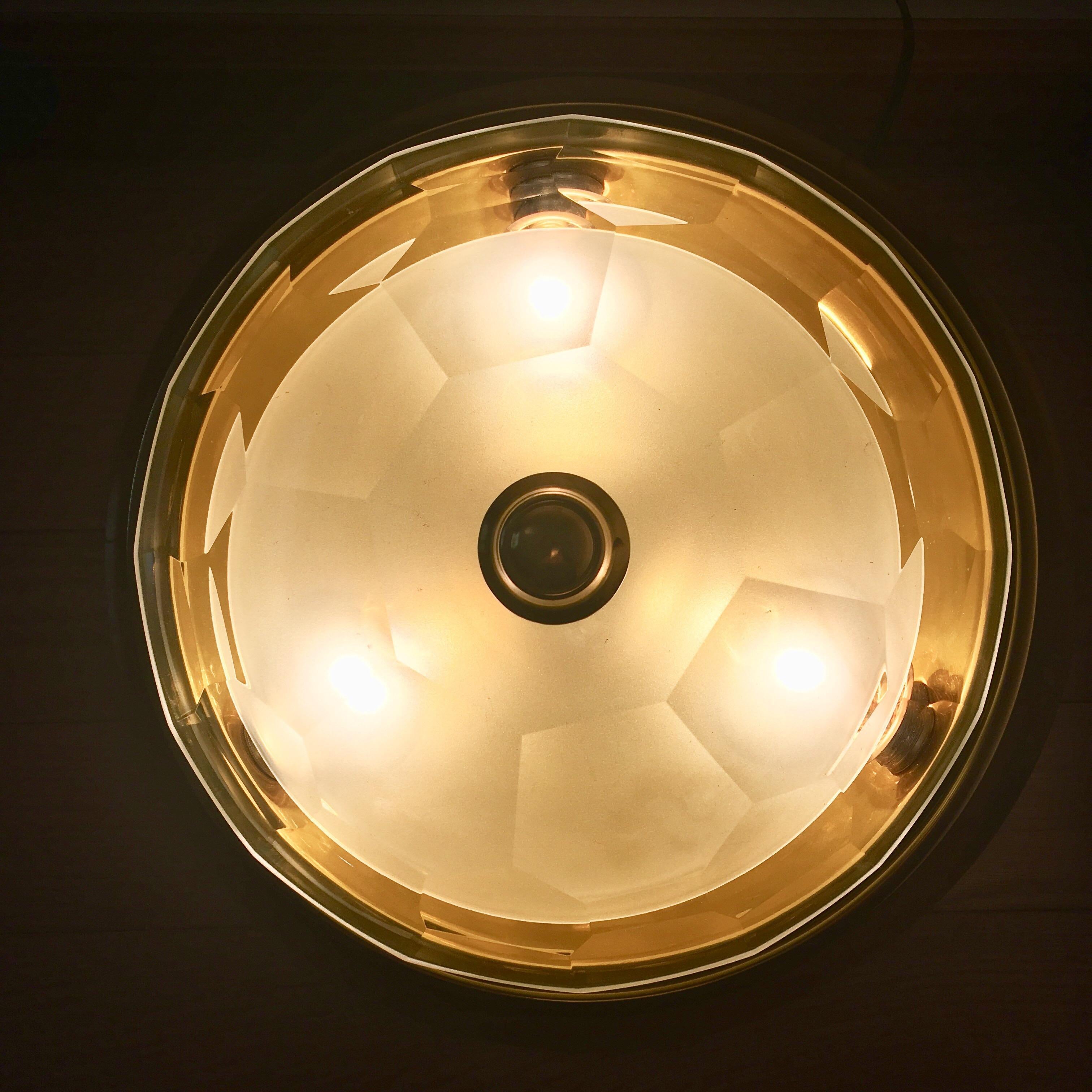 Oscar Torlasco Gold Crystal 1960s Flush Ceiling Light 7