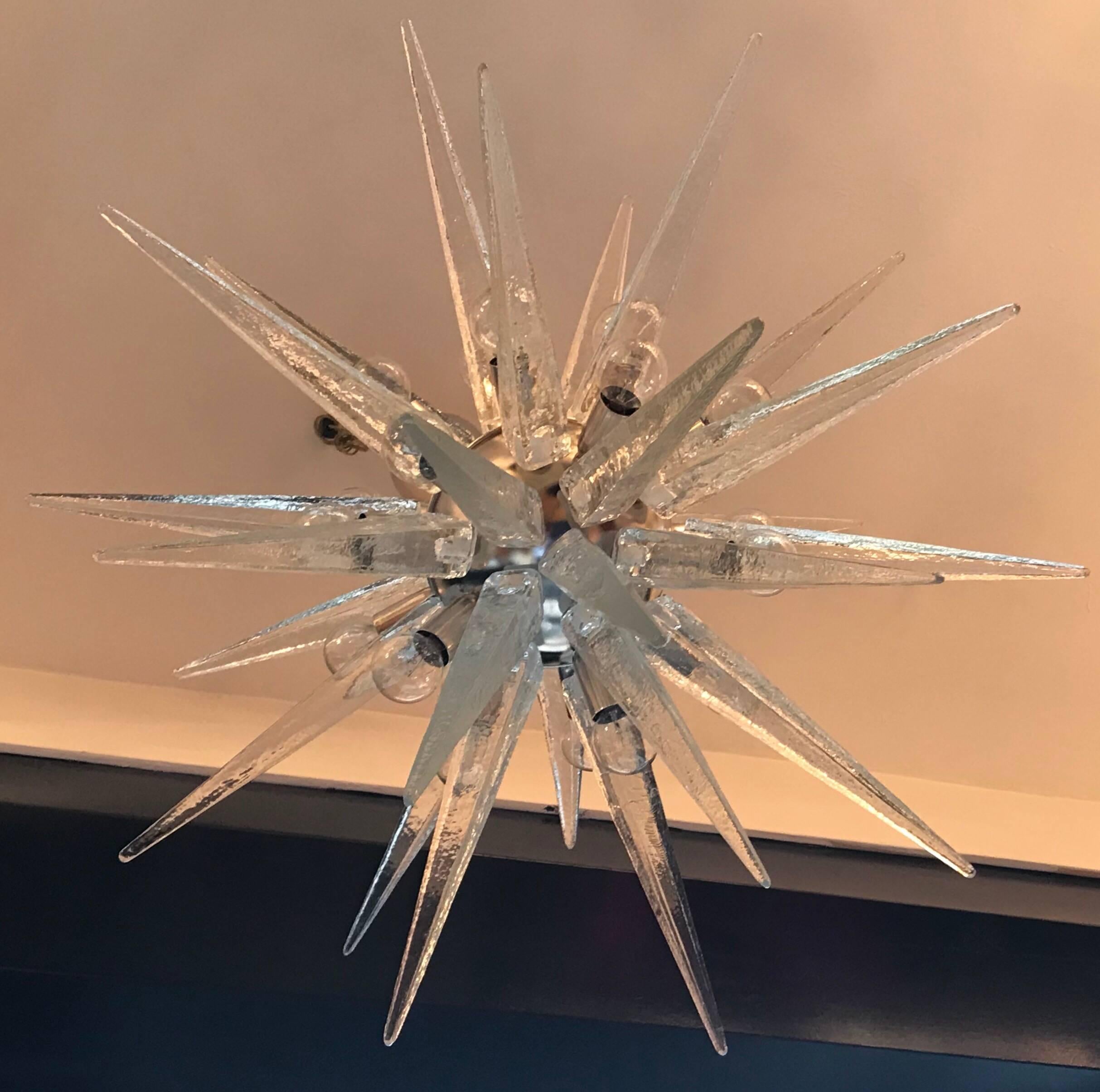 Pair of Venetian Glass Snowflake Chandeliers, 1970 3