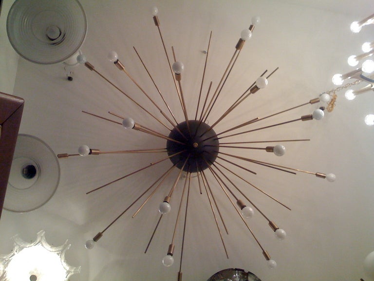 Brass Grand Sputnik Flush Ceiling Chandelier For Sale