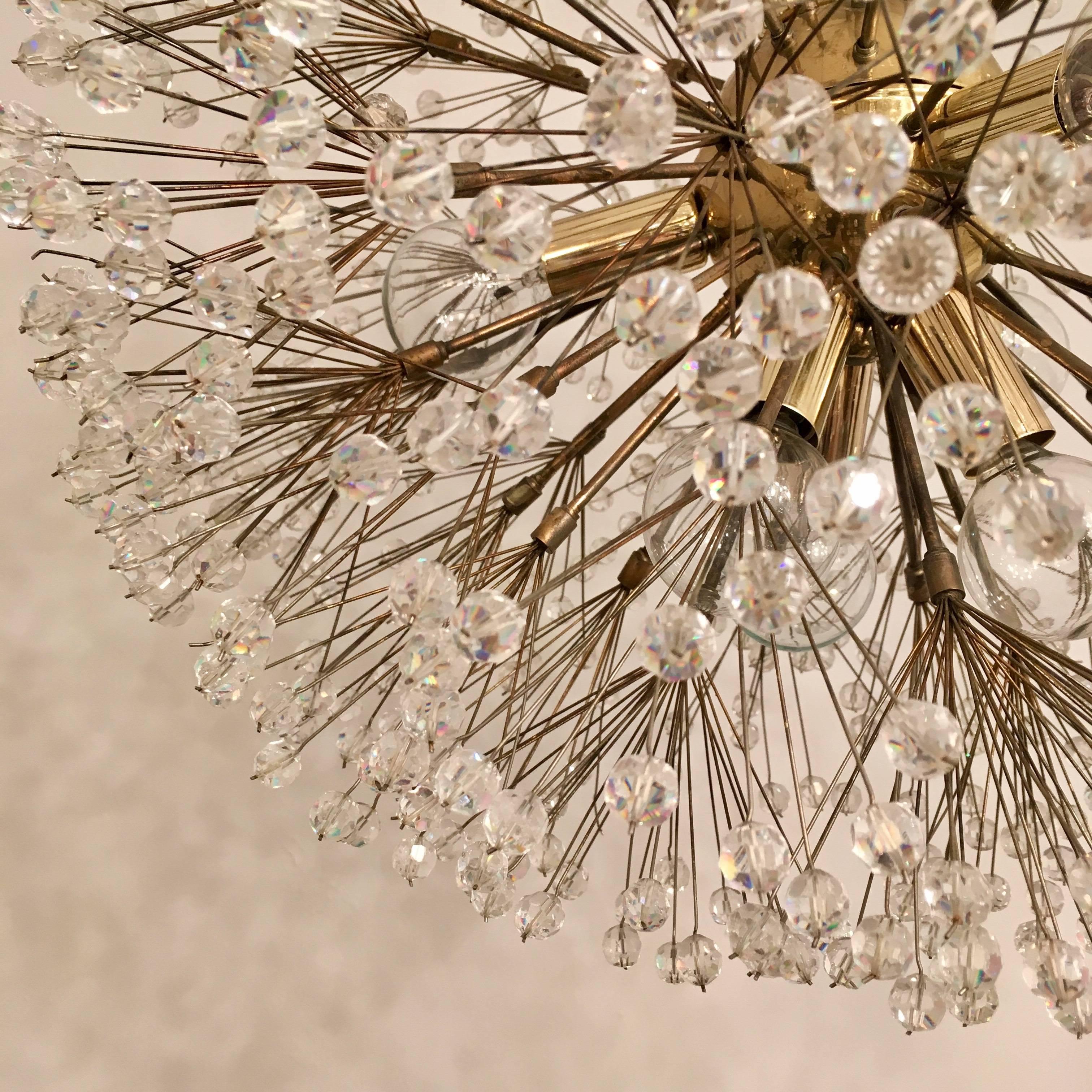 Austrian Stejnar 1960s Crystal Snowflake Pendant Chandelier In Excellent Condition In New York, NY