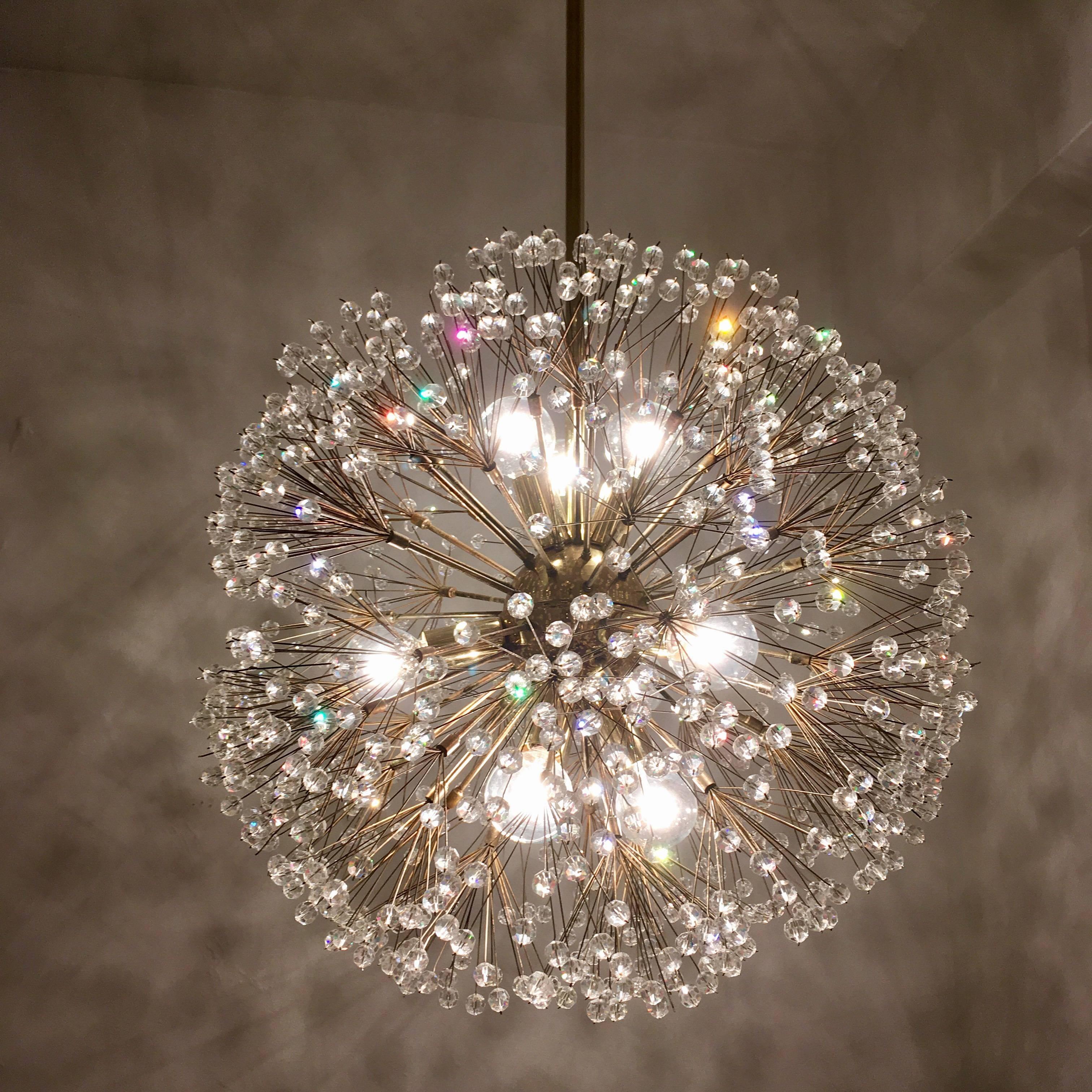 Austrian Stejnar 1960s Crystal Snowflake Pendant Chandelier 1