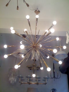 Large 1960s Italian Midcentury Brass Starburst Sputnik Chandeliers