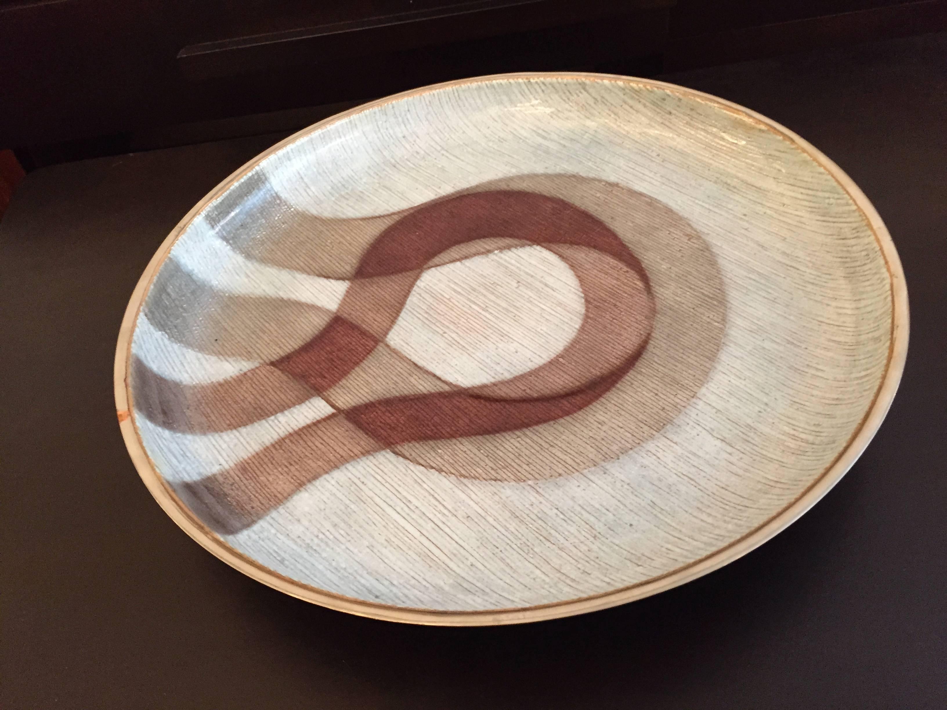 A rare very large center bowl/ tray with equisite detailed enamel work by the famed firm, Studio Del Campo. Signed. Del Campo is noted with work for Gio Ponti and Ettore Sottsass. Many other Del Campo pieces available.

Studio Del Campo in Turin