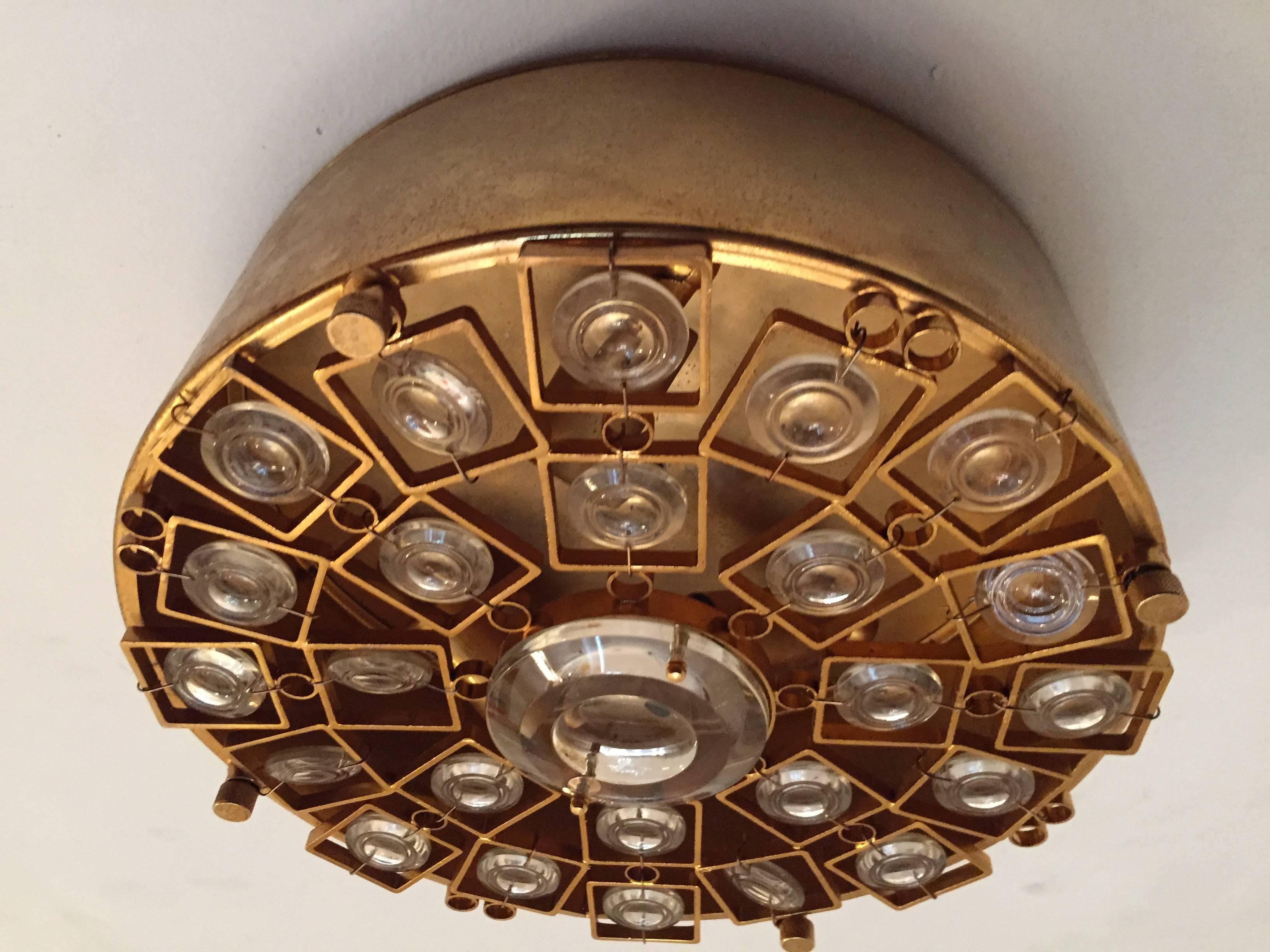 Oscar Torlasco 1960s Italian Flush Crystal Ceiling Light 3
