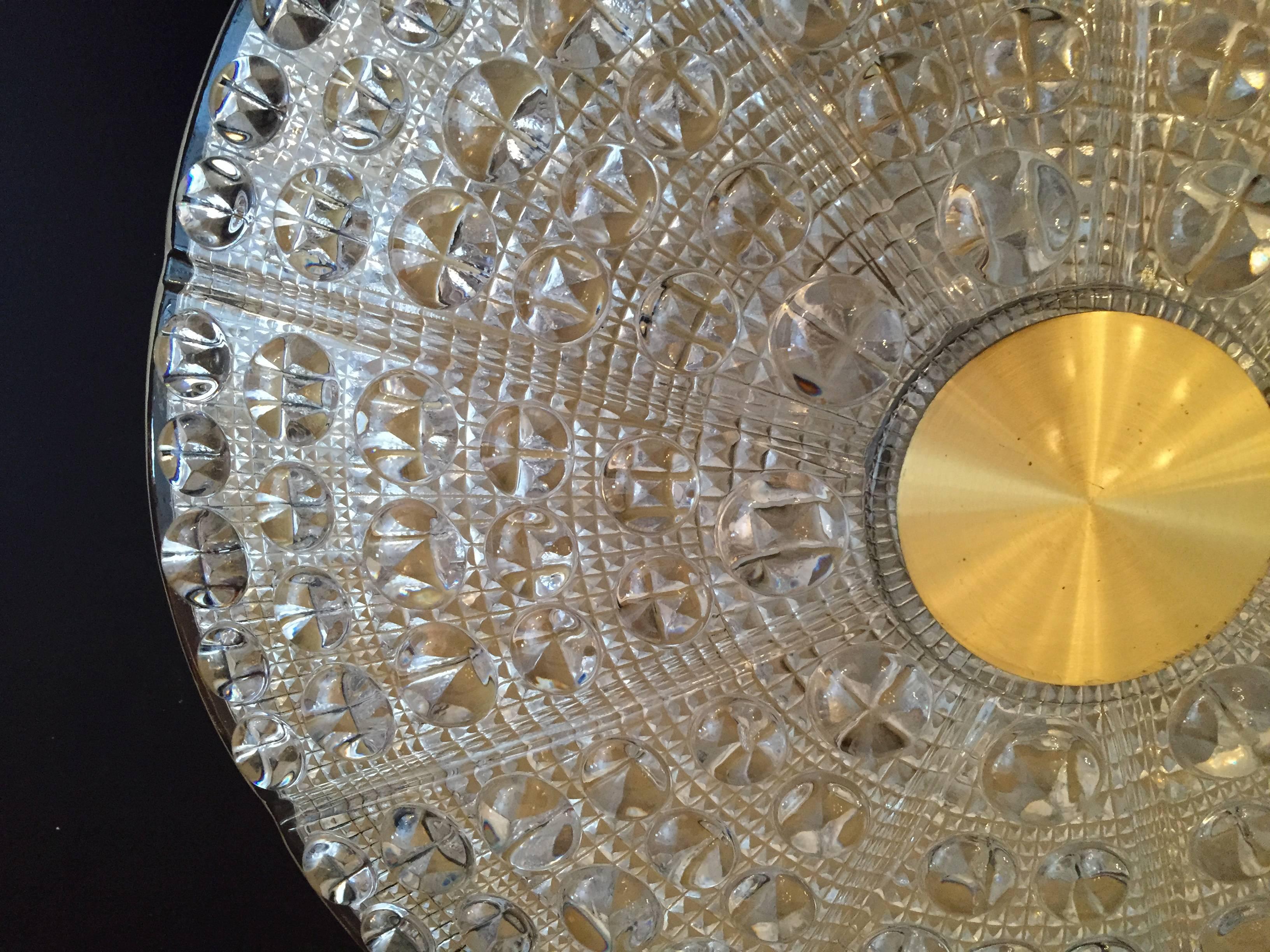 Carl Fagerlund Orrefors Swedish Glass Flush Ceiling Light In Excellent Condition In New York, NY