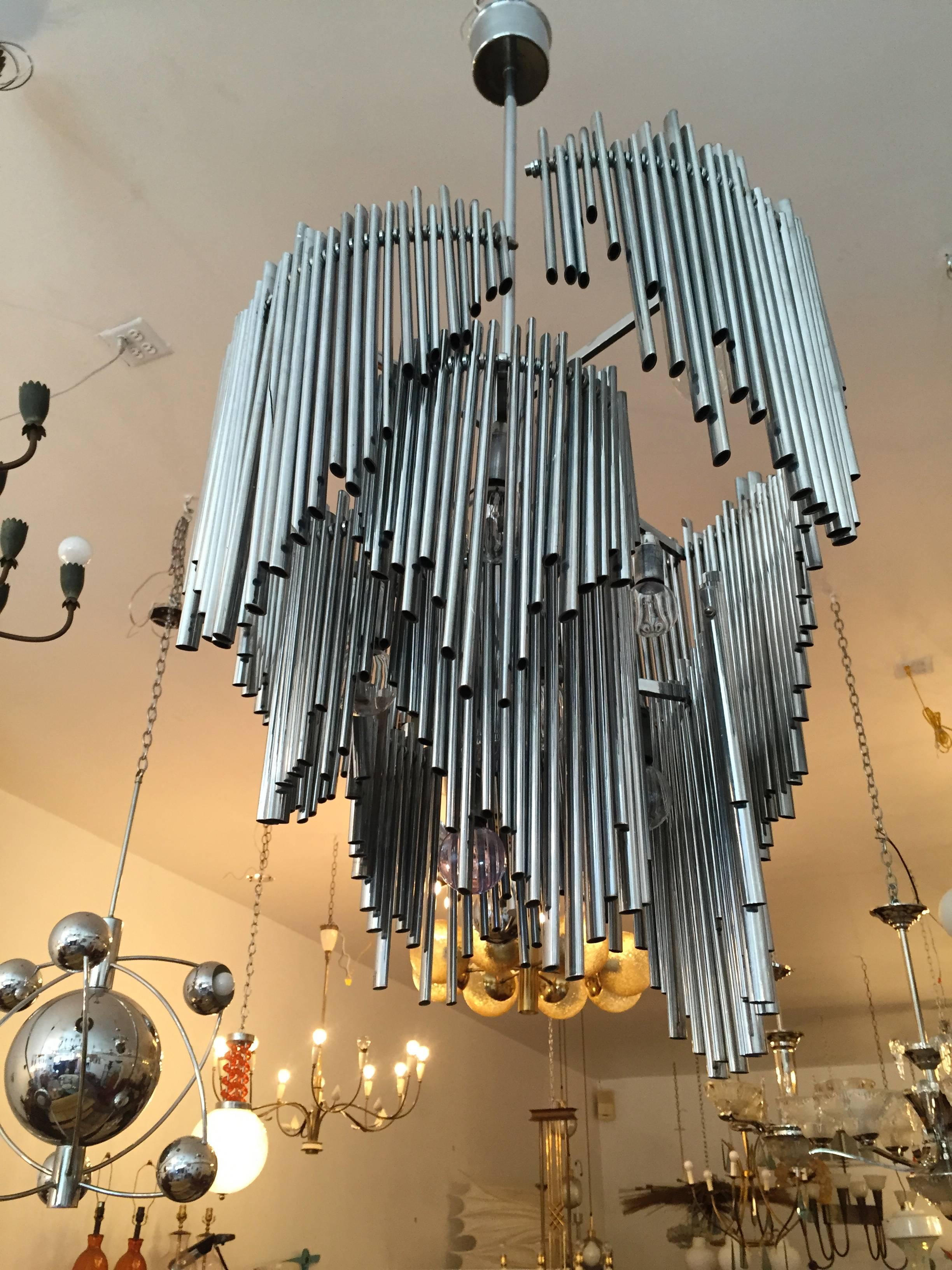 Chrome Italian High Style 1970s Sculptural Chandelier For Sale