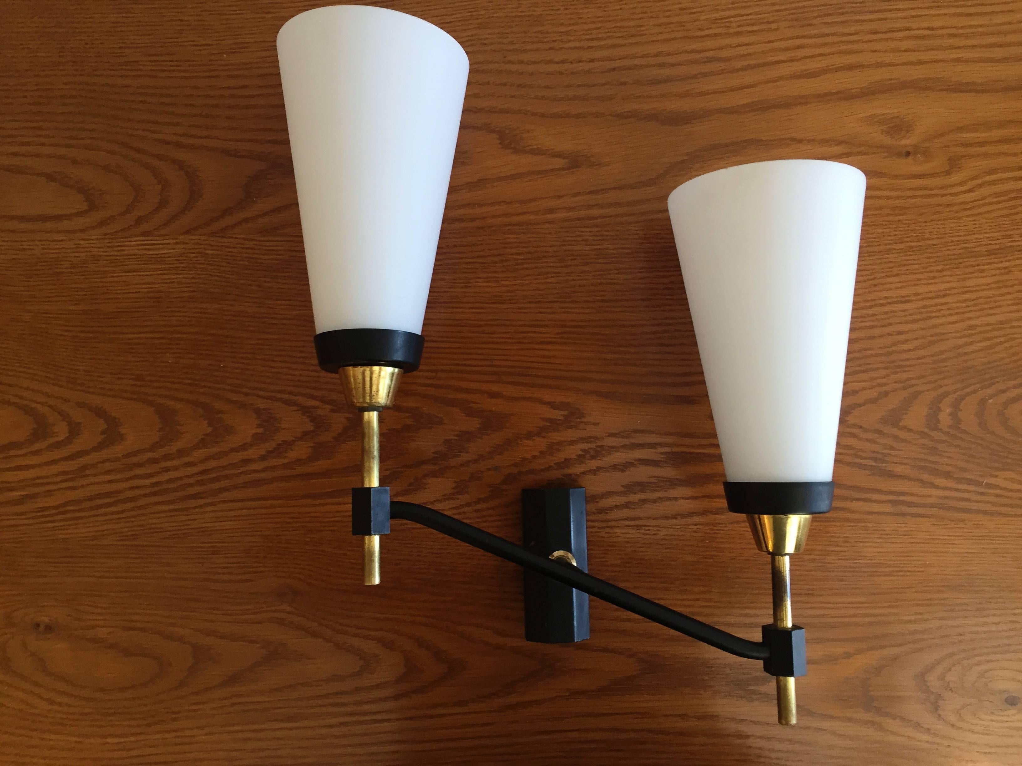 Large Set of Three French 1950s Lunel Wall Lights For Sale 1