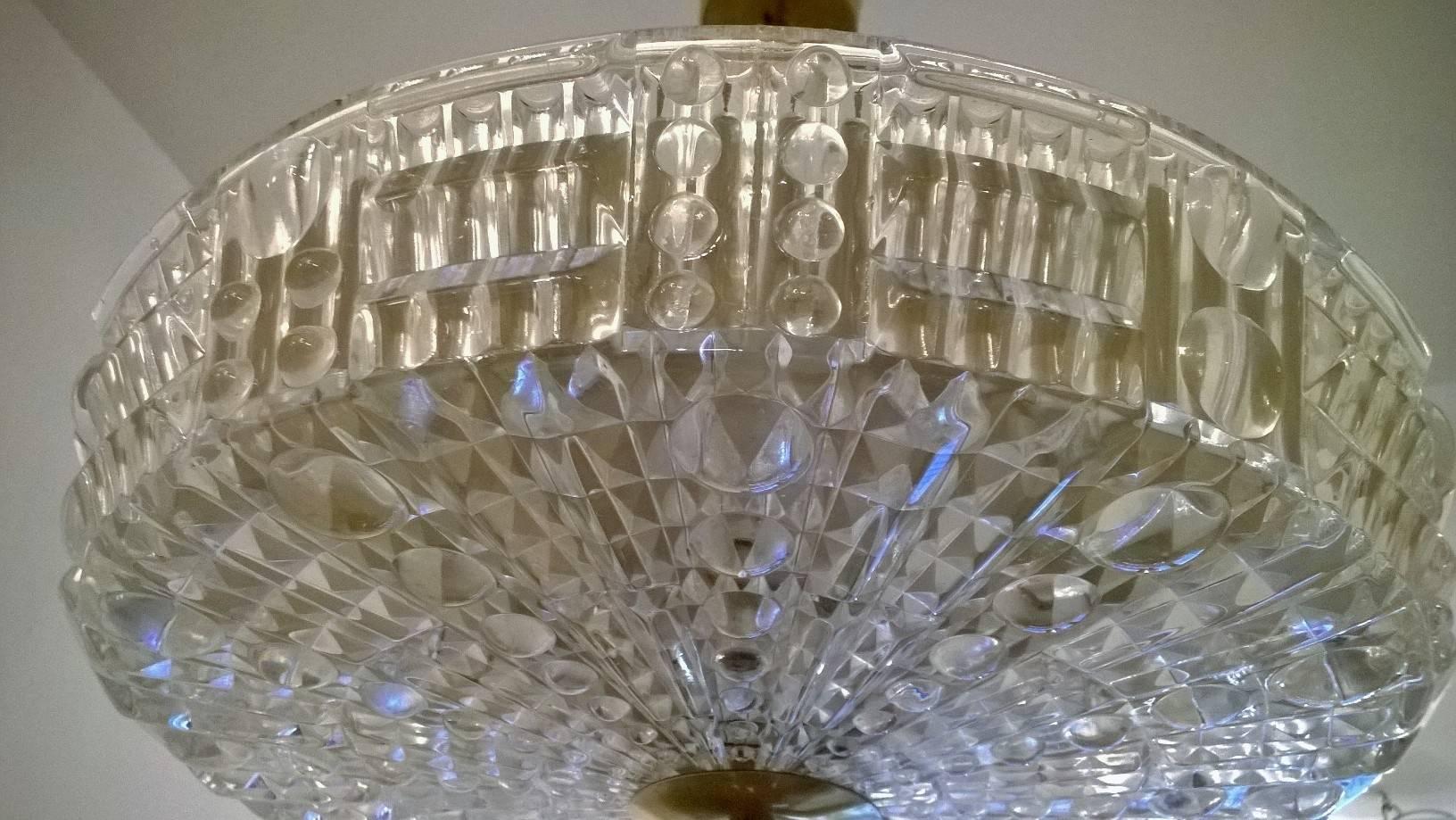 Brass Swedish Orrefors Glass Carl Fagerlund Flush Pendant