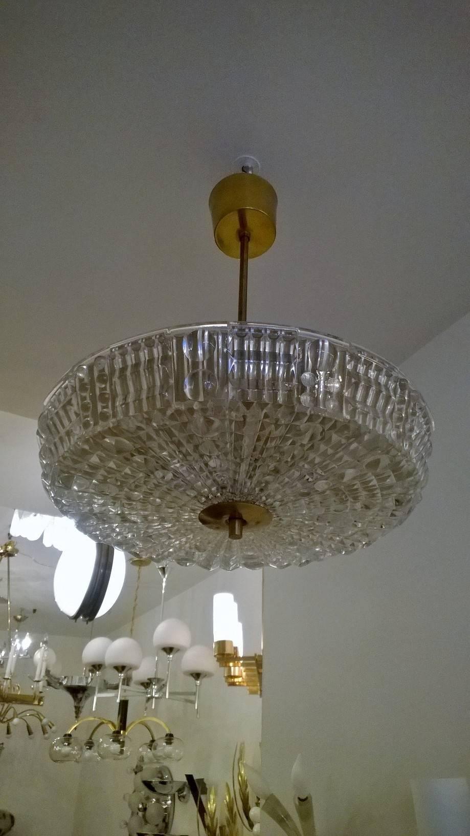 An original 1960s Swedish glass flush or ceiling pendant by Carl Fagerlund for Orrefors. Rewired. Four-light sources.