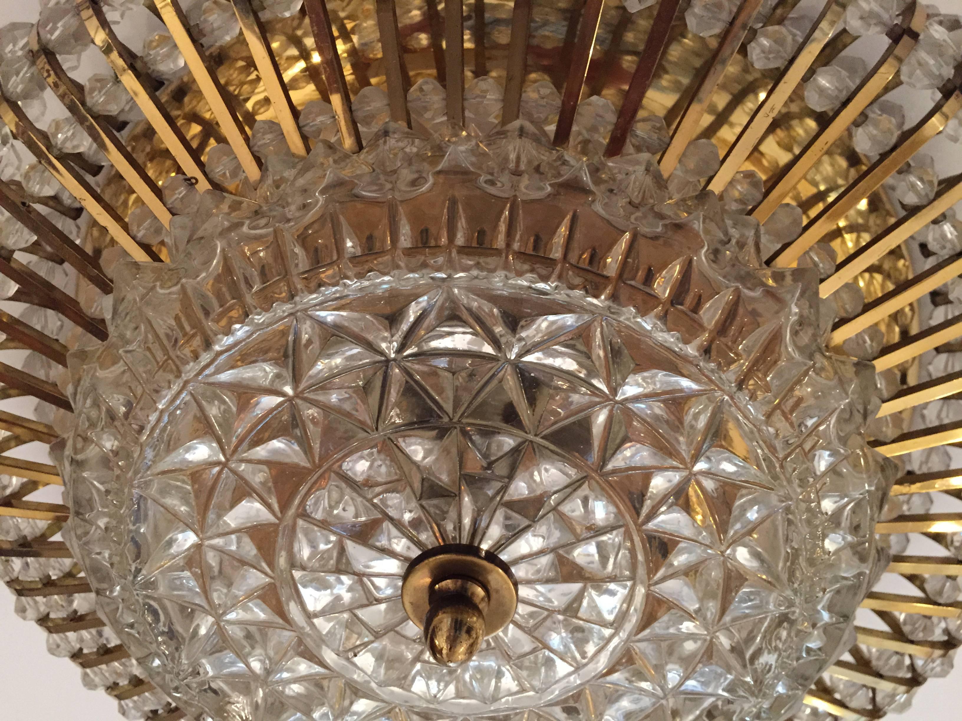 Pair of Austrian 1950s Crystal Flush Mid-Century Modern Flush Ceiling Lights In Excellent Condition In New York, NY