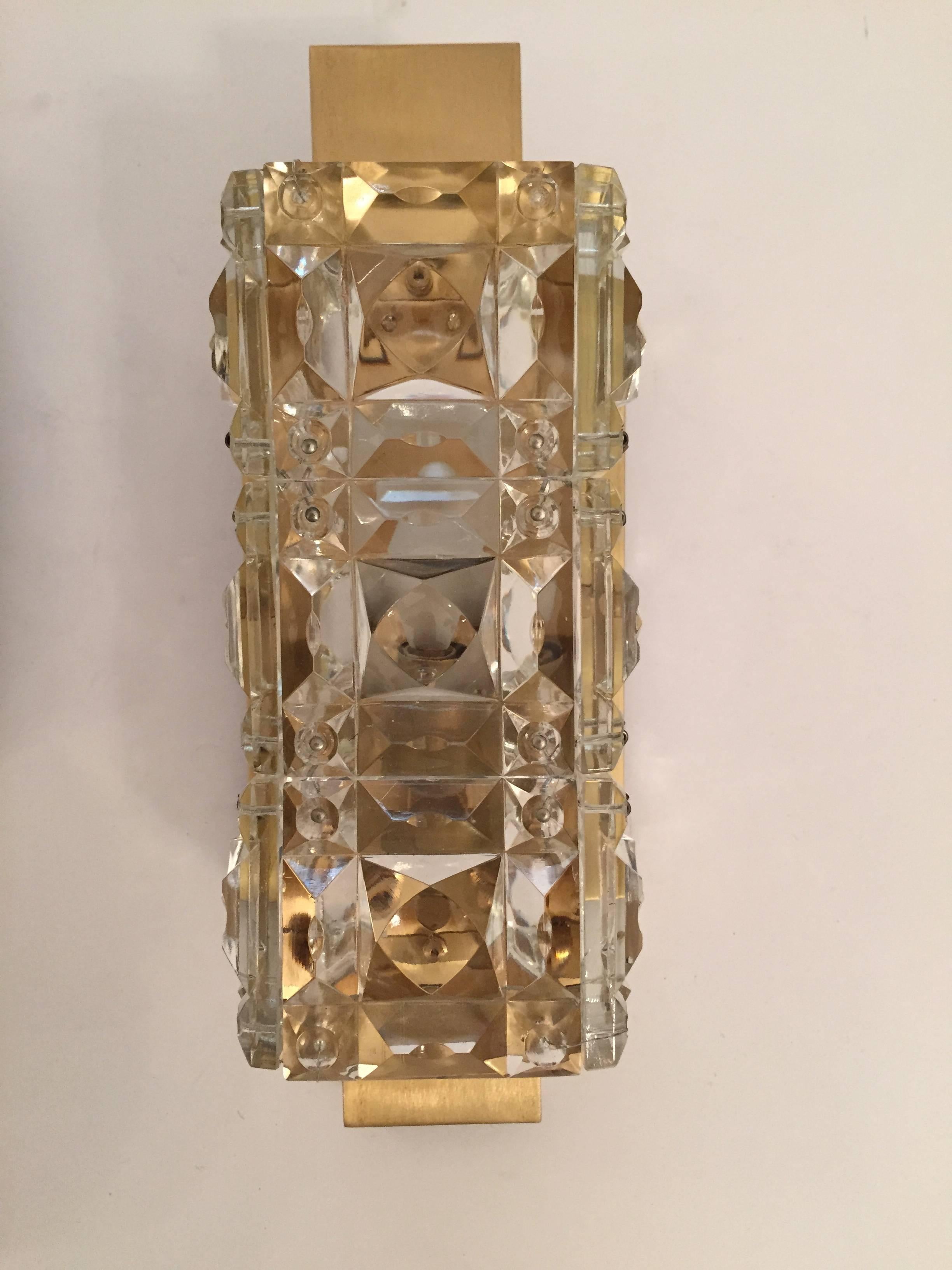 Mid-Century Modern Pair of Austrian Kinkeldey Crystal Glass 1950s Sconces