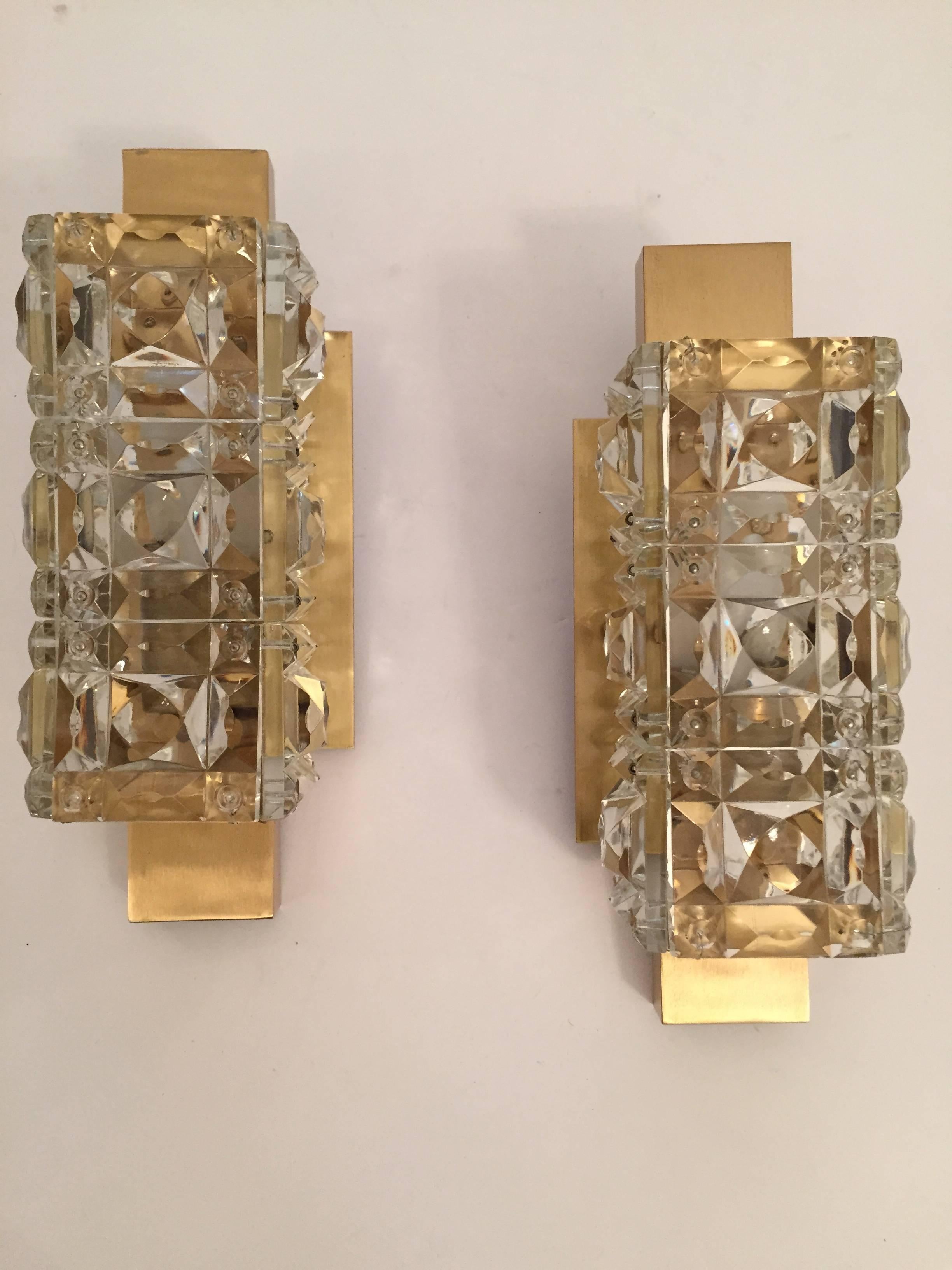 Pair of Austrian Kinkeldey Crystal Glass 1950s Sconces In Excellent Condition In New York, NY