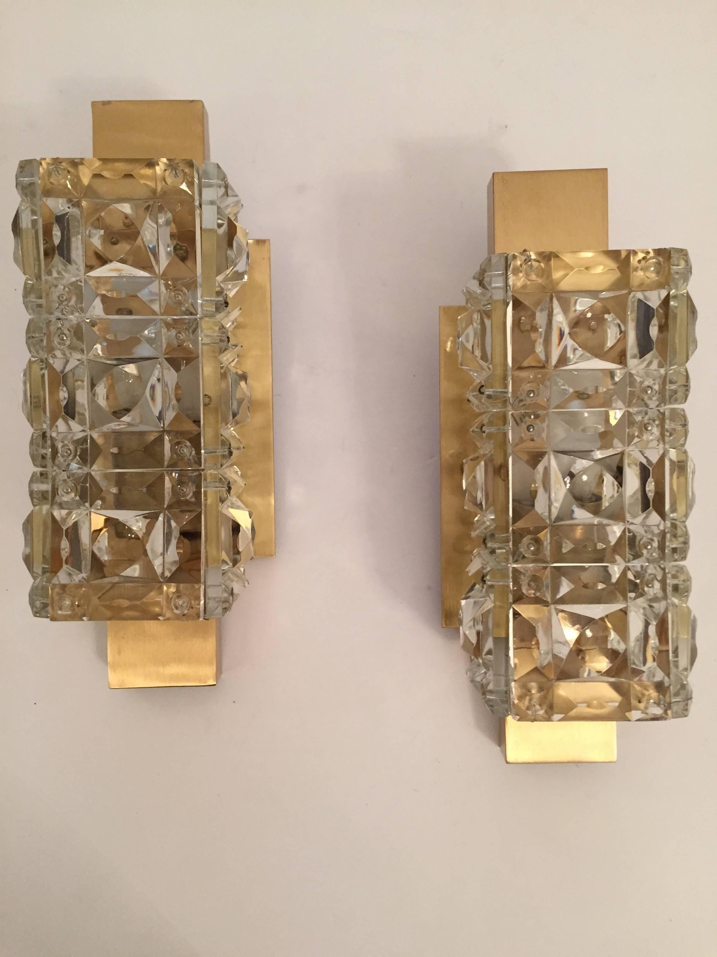 Mid-20th Century Pair of Austrian Kinkeldey Crystal Glass 1950s Sconces