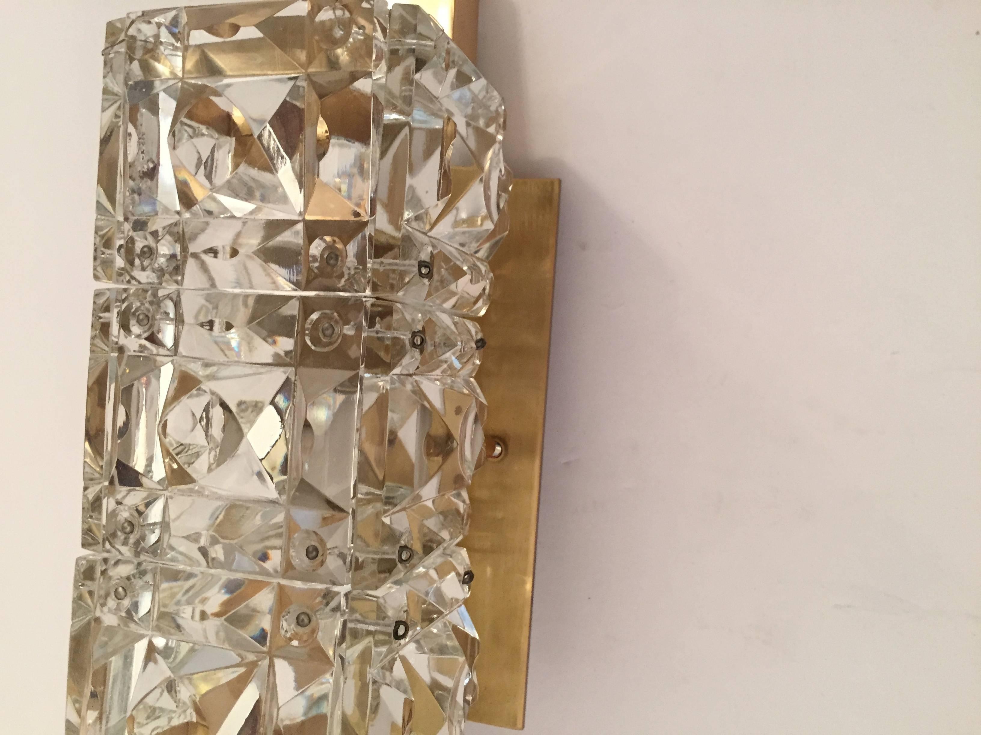 Pair of Austrian Kinkeldey Crystal Glass 1950s Sconces 1