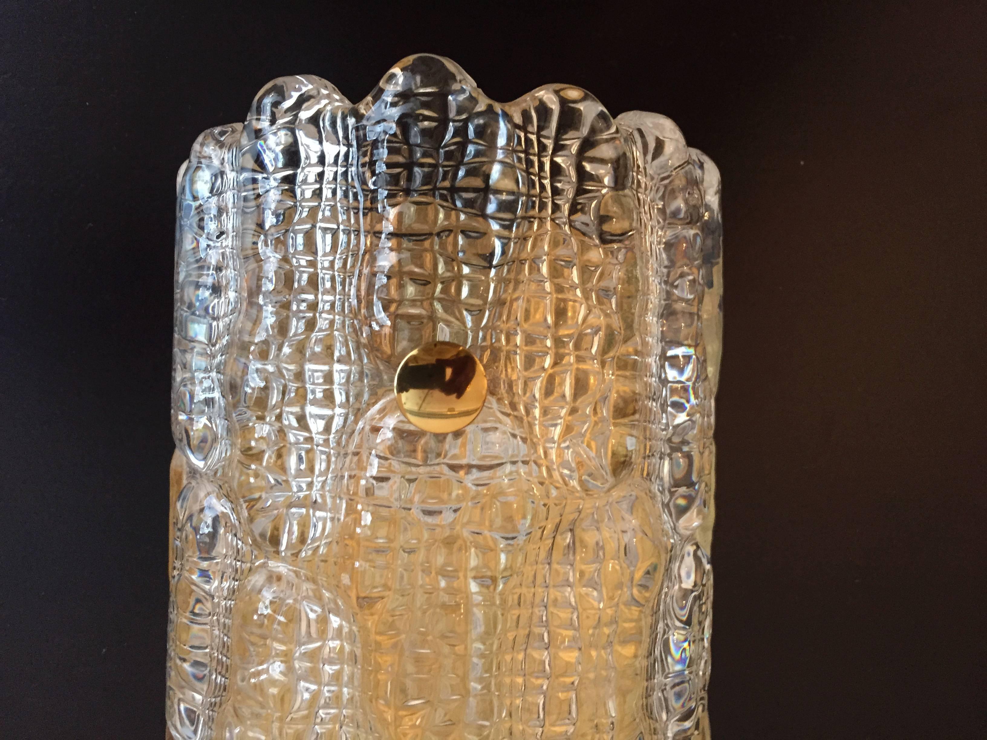 Pair of Swedish Orrefors 1950s Carl Fagerlund Glass Wall Lights In Excellent Condition In New York, NY