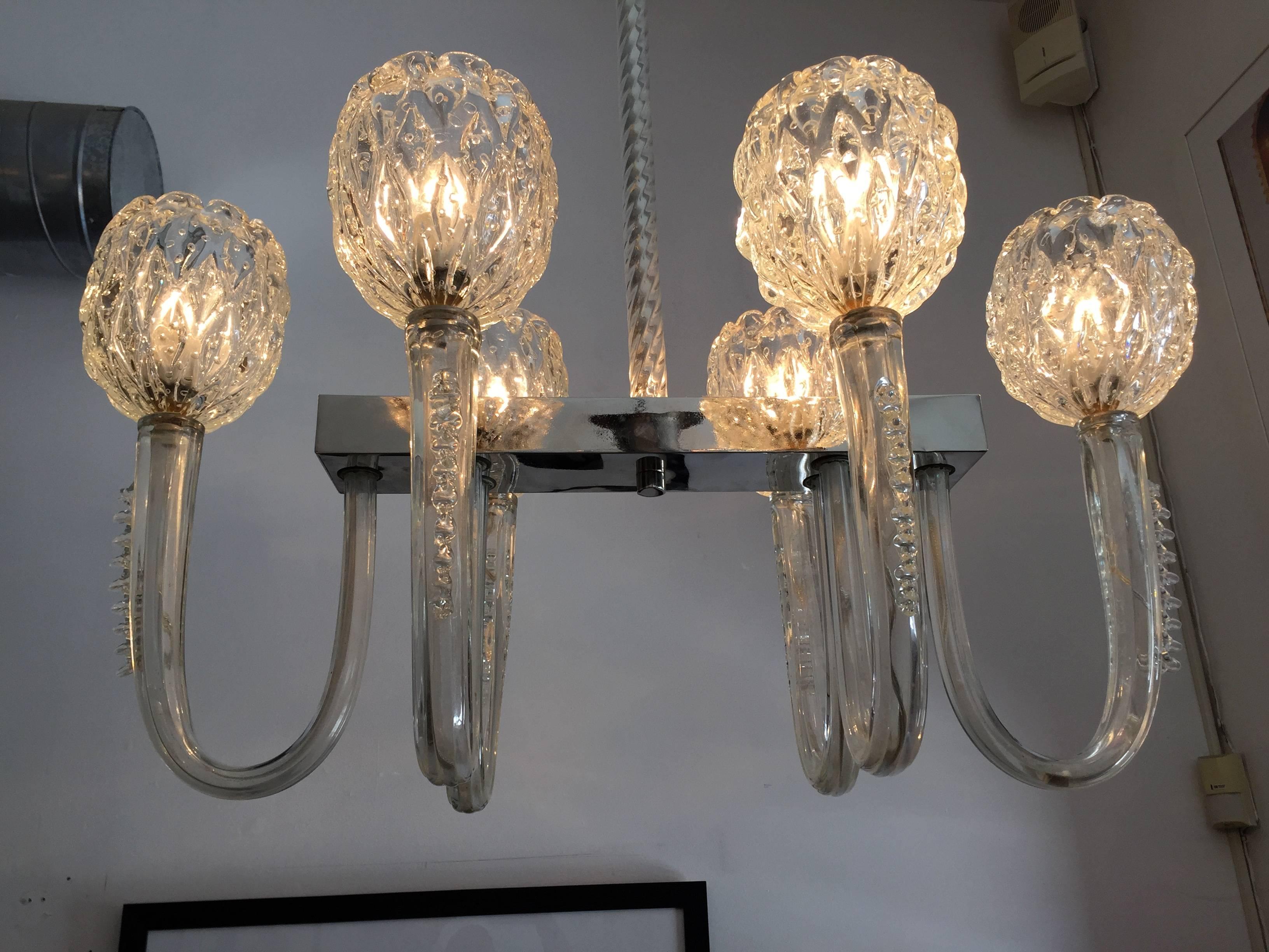 Italian Barovier 1940s Moderne Murano Glass Chandelier For Sale