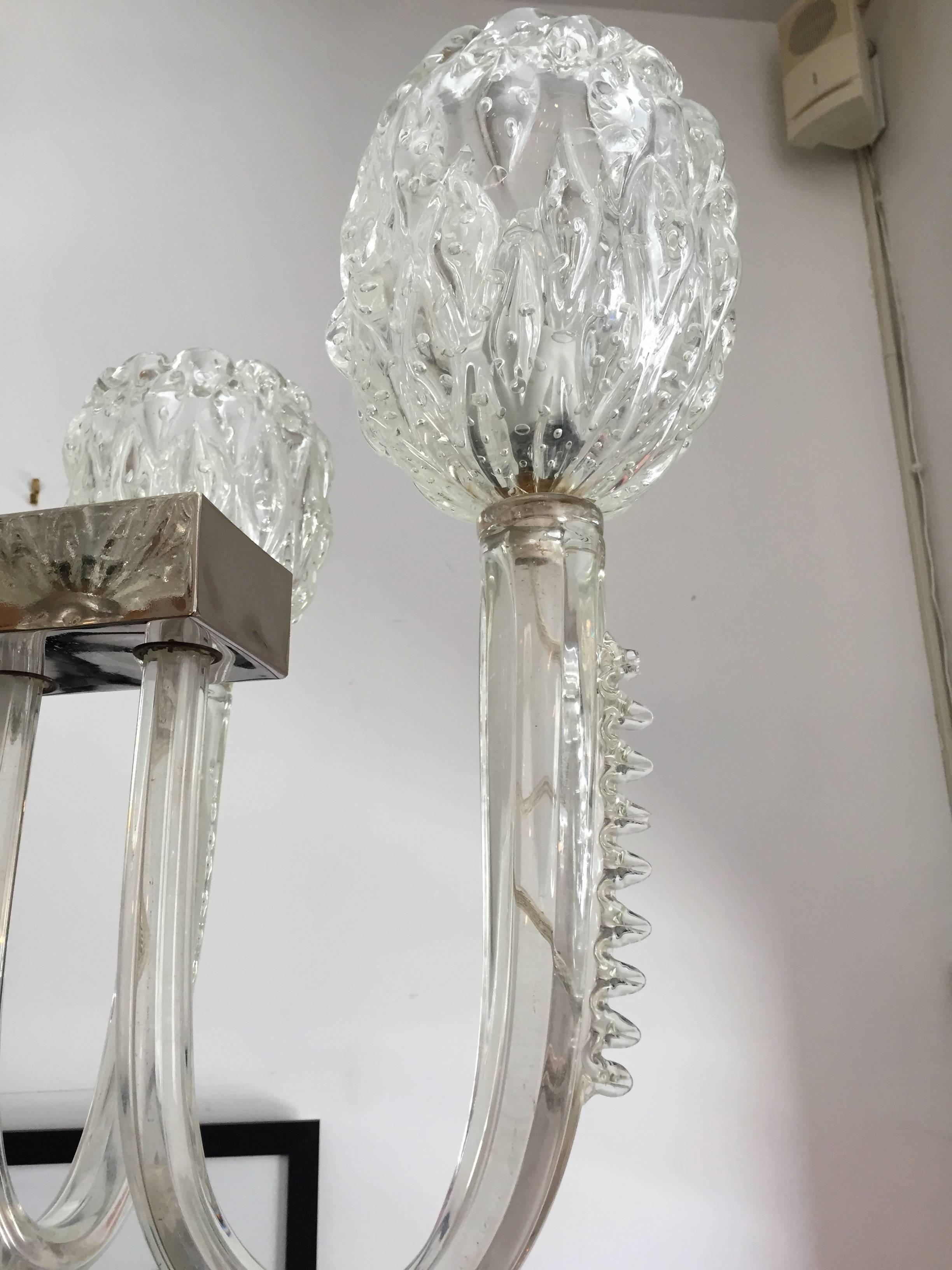 Mid-20th Century Barovier 1940s Moderne Murano Glass Chandelier For Sale