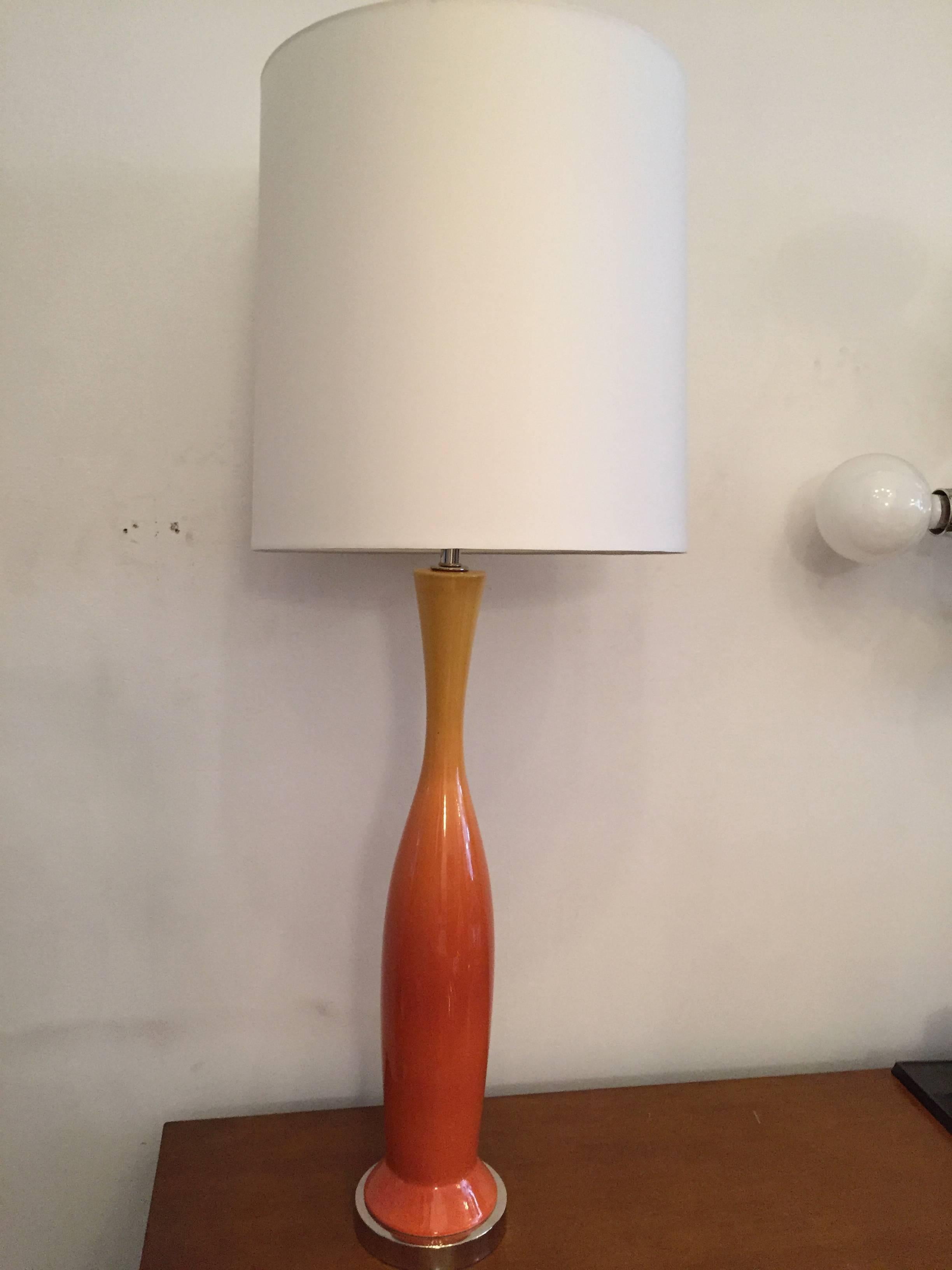 Nickel Tall Pair of 1960s Italian Art Pottery Table Lamps For Sale