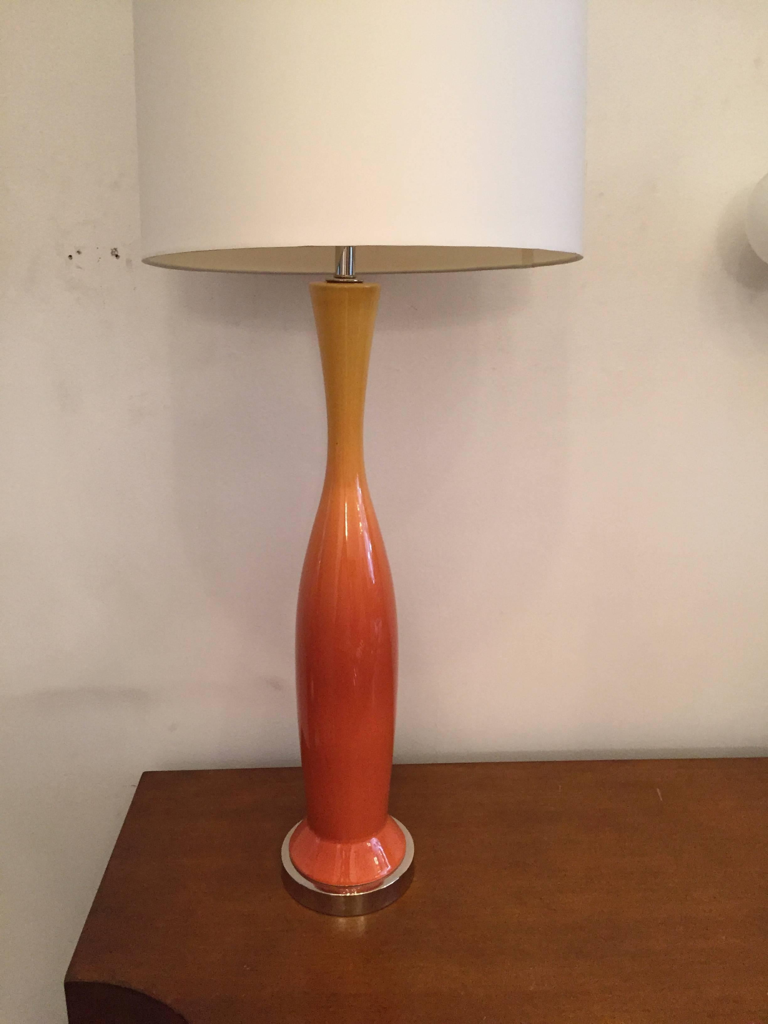 Tall Pair of 1960s Italian Art Pottery Table Lamps For Sale 1