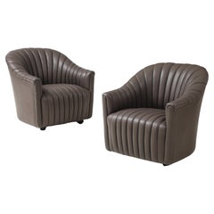 Ward Bennett Leather 1970s Channel Mid Century Lounge Chairs