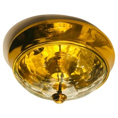 Golden Oscar Torlasco Lumi Crystal 1970s Italian  Flush Ceiling Light