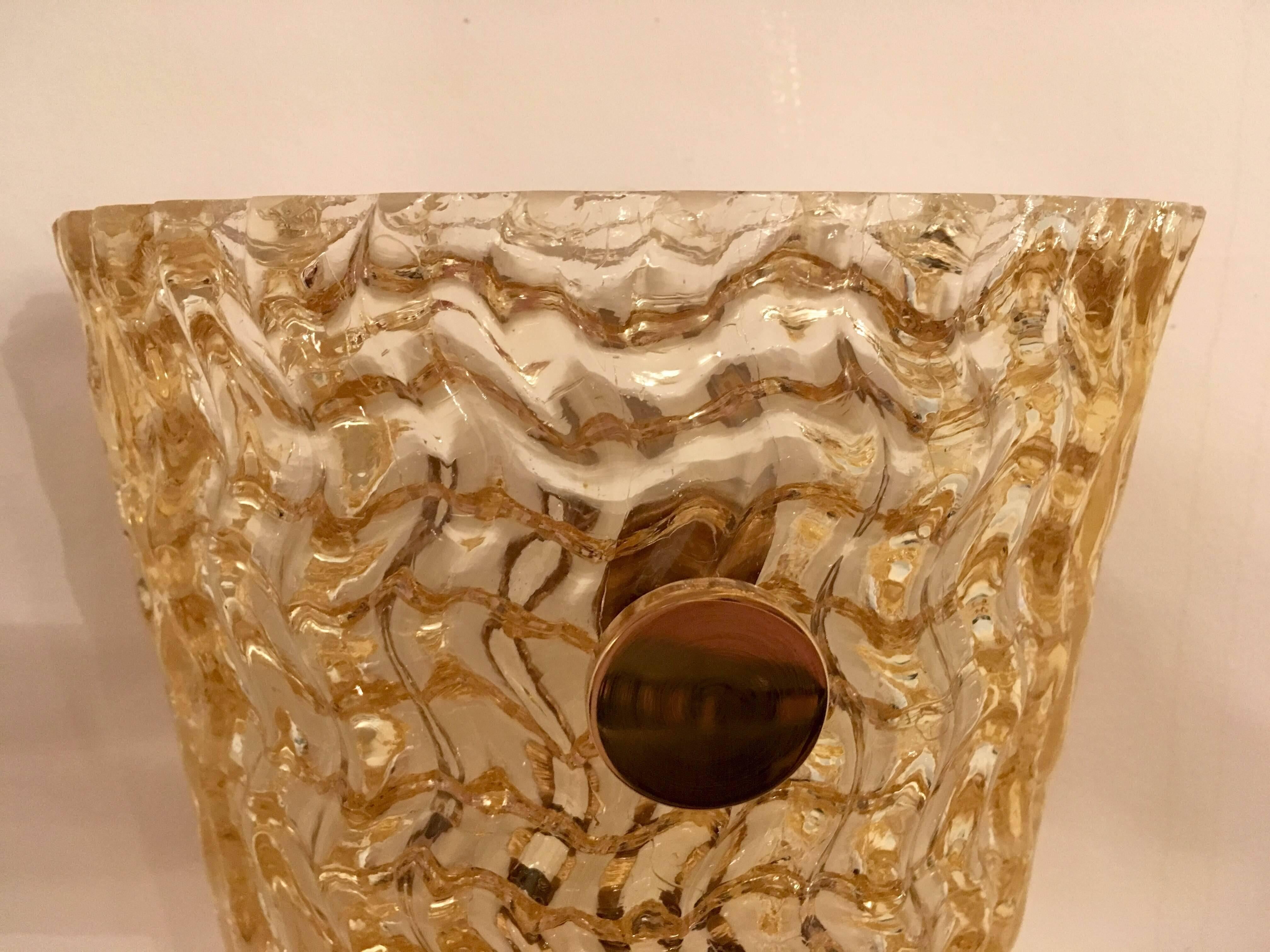 Pair of Swedish 1980s Gold Infused Blown Glass Wall Lights 1