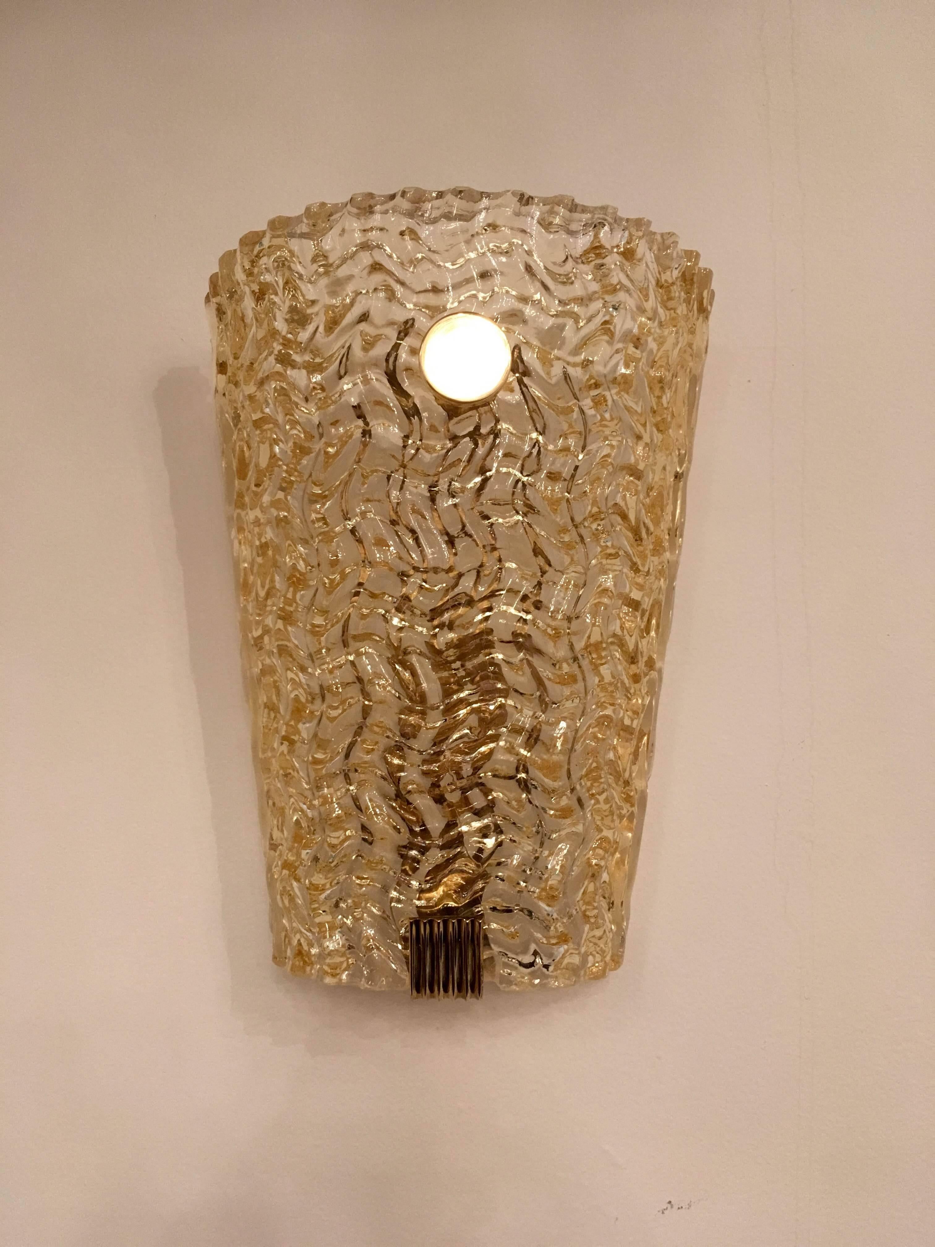 Pair of Swedish 1980s Gold Infused Blown Glass Wall Lights 2