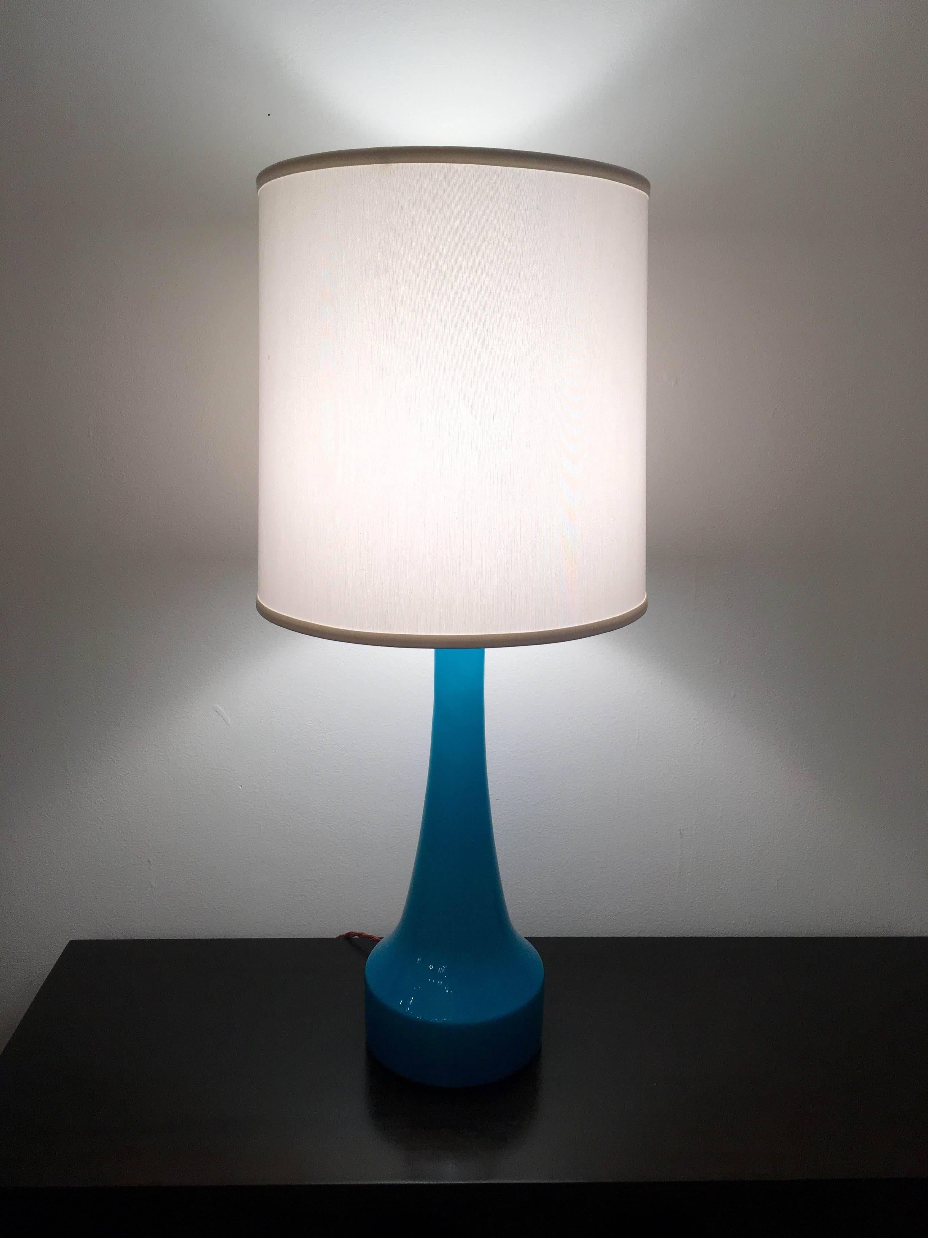 Mid-20th Century Pair of Swedish Holmegaard Blue Glass Table Lamps, 1960s