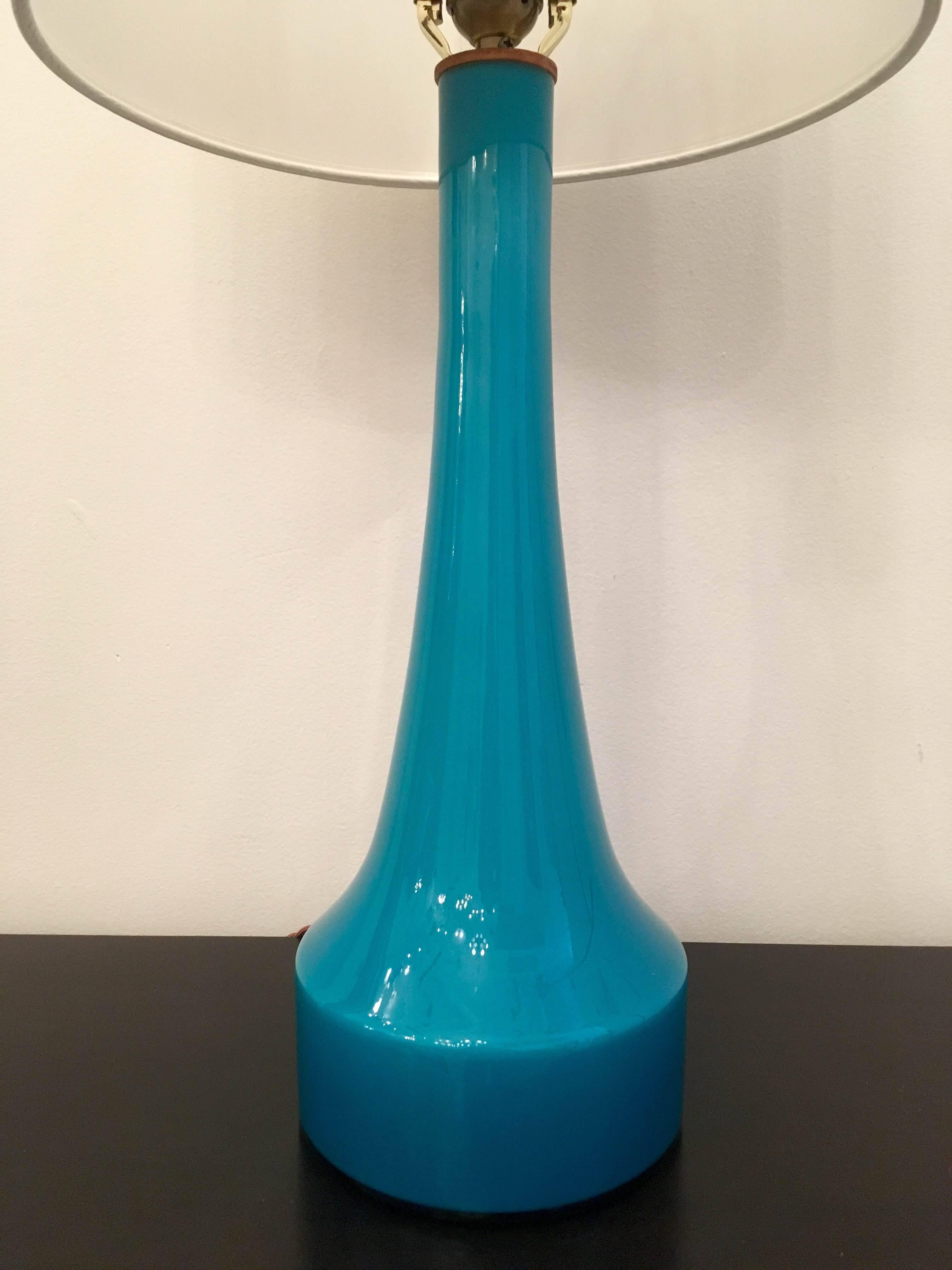 Pair of Swedish Holmegaard Blue Glass Table Lamps, 1960s 1