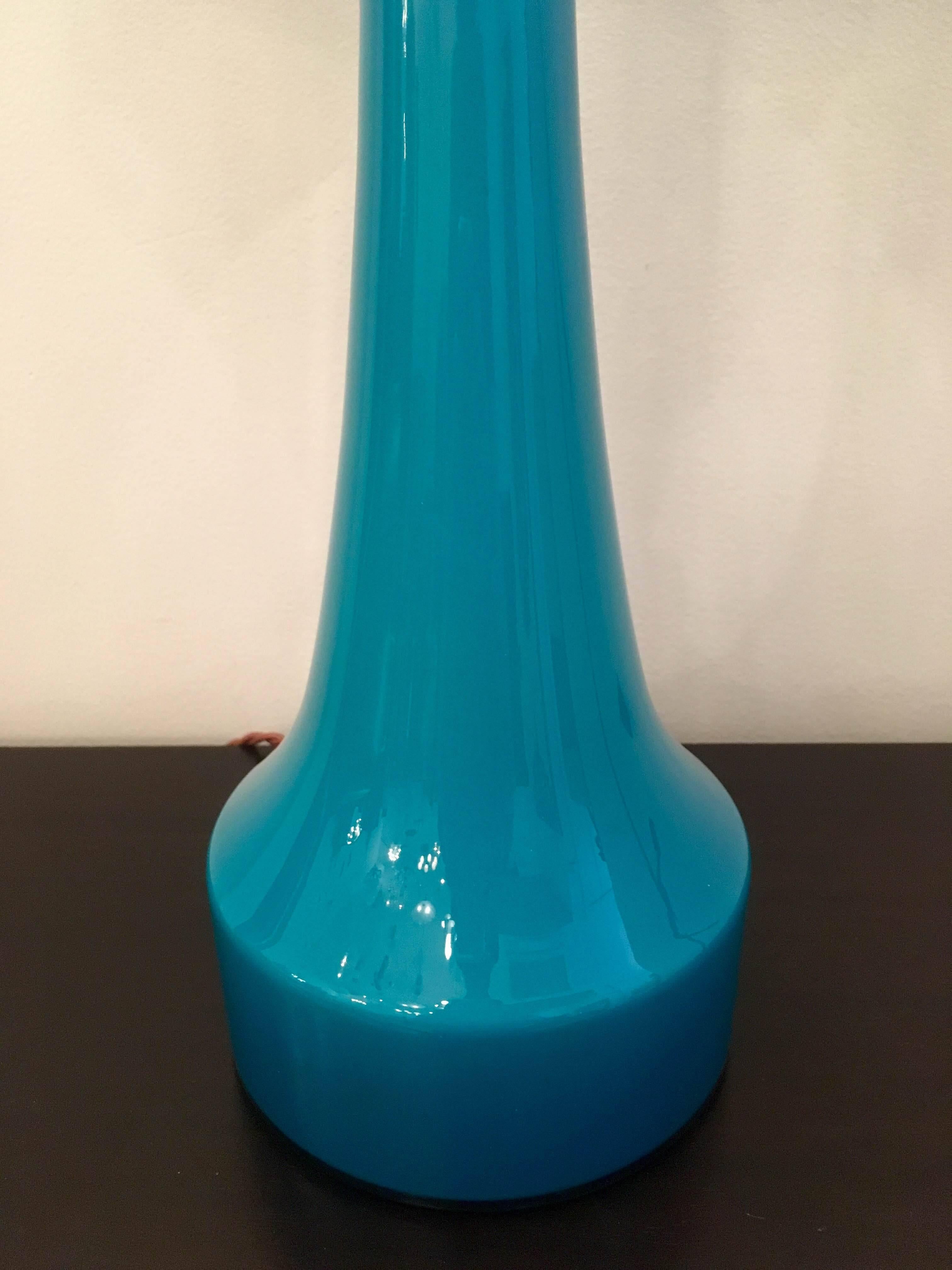 Pair of Swedish Holmegaard Blue Glass Table Lamps, 1960s 2