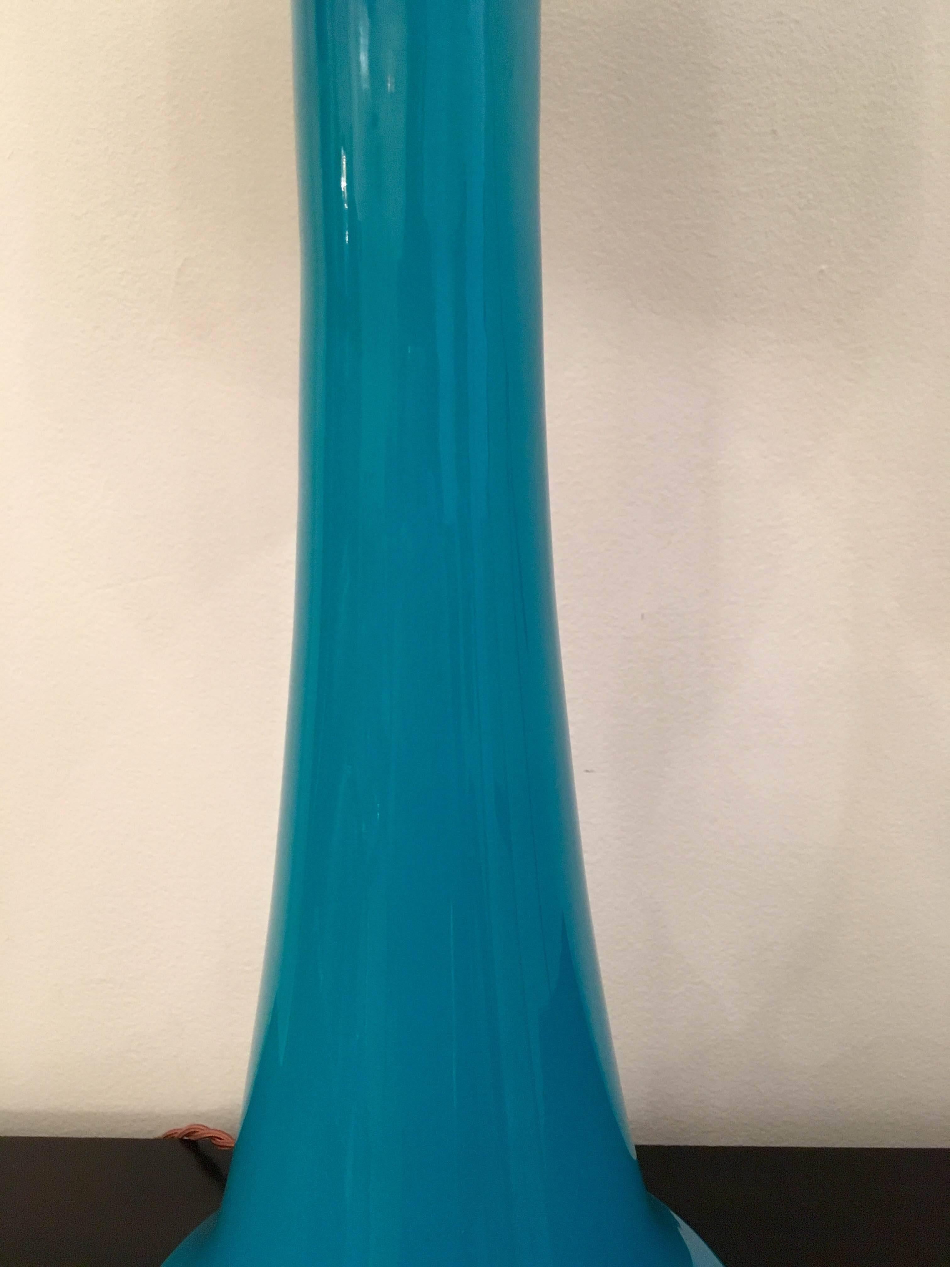 Pair of Swedish Holmegaard Blue Glass Table Lamps, 1960s 3