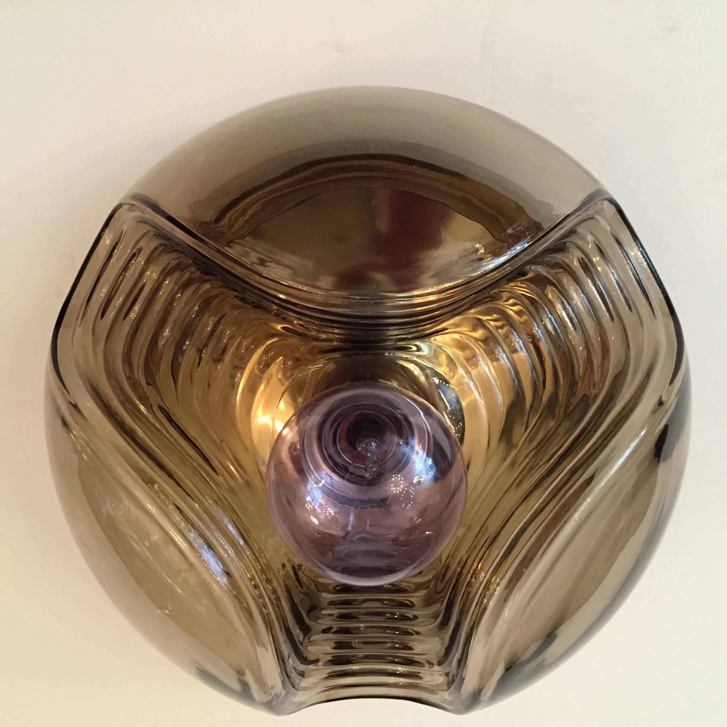 German Pair of Large Smoked Glass 1960s Peill and Putzler Ceiling Wall Lights